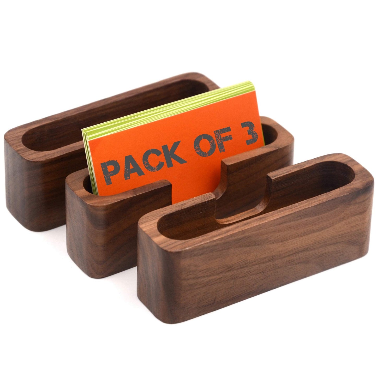 Bamber 3-Pack Walnut Wood Business Card Holder for Desk Wooden Business Card Organizer Case Stand