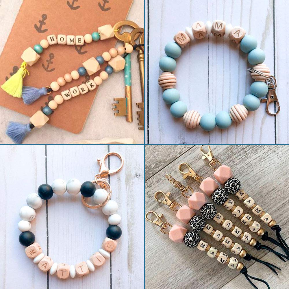 KISSITTY 520pcs/bag Cube Wood Beads with Initial 26 Letters 10mm Natural Square Alphabet Wooden Loose Beads for Jewelry DIY Crafts Making PapayaWhip
