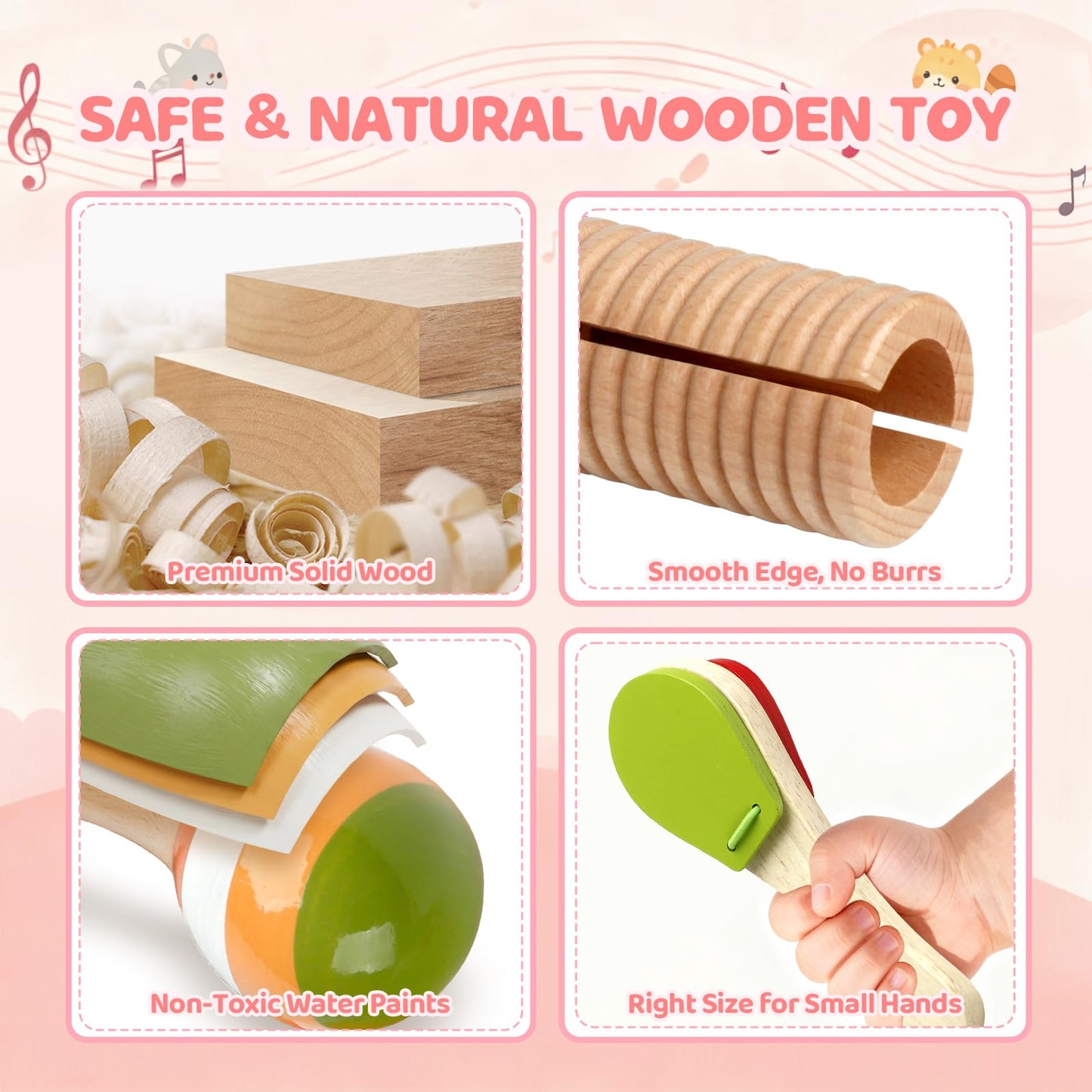 Baby Musical Instruments - Montessori Wooden Musical Toys for Toddlers 1-3, Xylophone Maracas Tambourine Percussion Set, Kids Preschool Music Learning Toys, Educational Birthday Gifts (Rainbow)