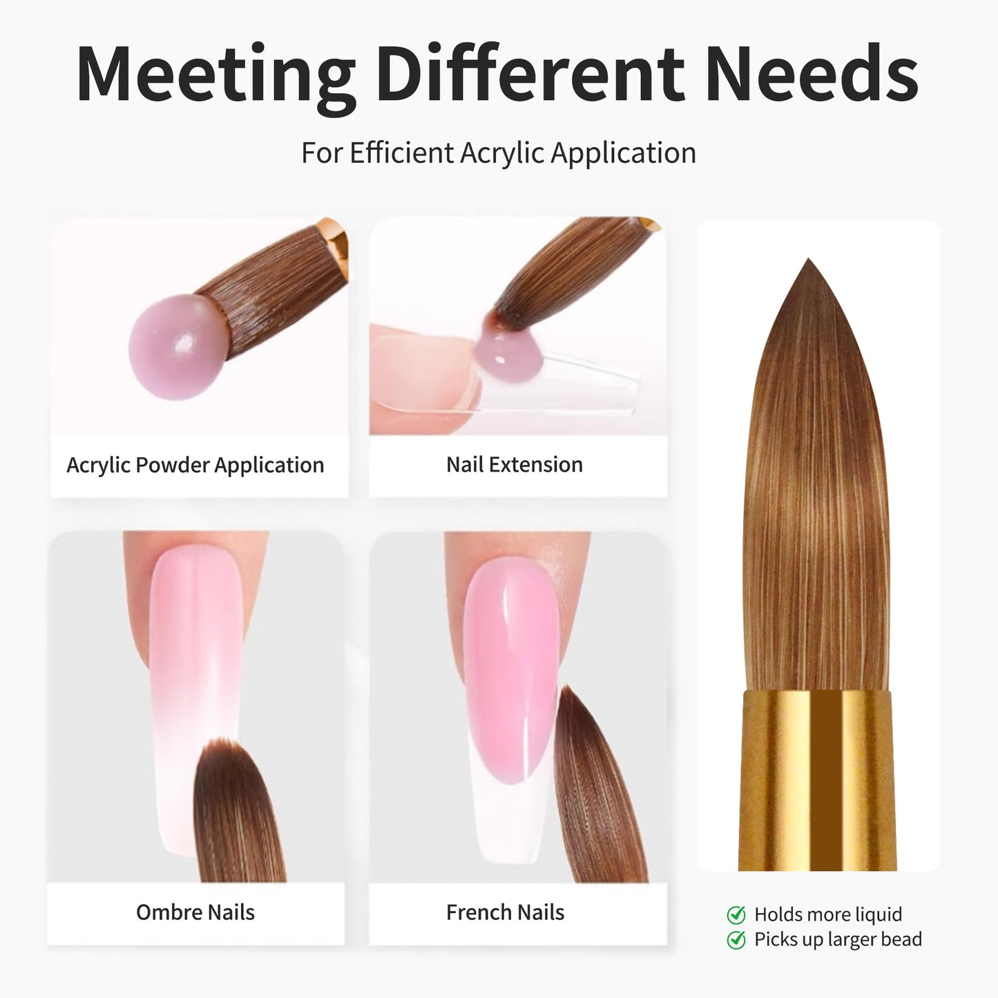 varnishea Kolinsky Acrylic Nail Brush Golded Solid Wood Handle Professional Manicure Brushes for Powder Nail Acrylic Application - Salon & DIY Nail Art Essentials - Size 16, 1.0 Count