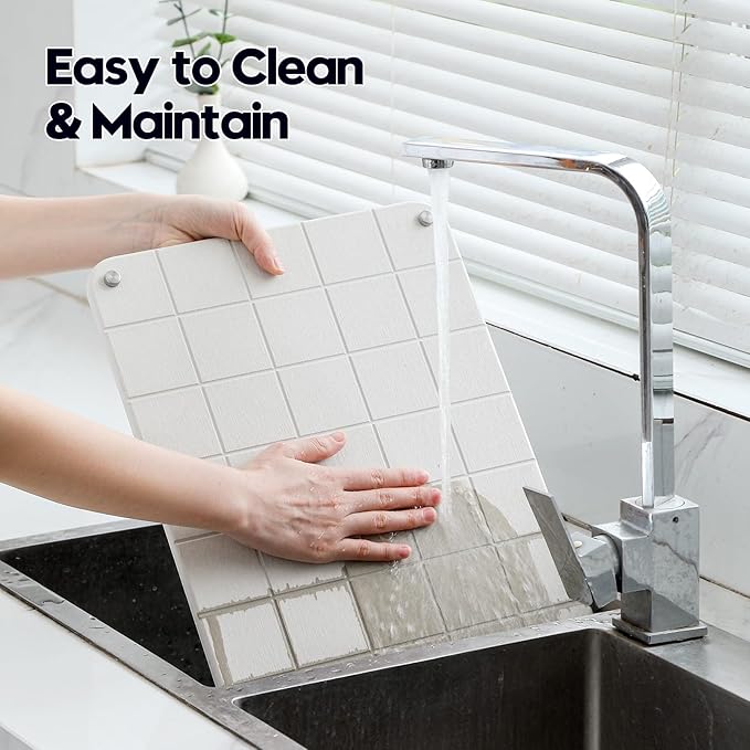 Stone Dish Drying Mat for Kitchen Counter, Water Absorbing Bathroom Tray Sink Organizer, Diatomaceous Earth Countertop Dish Rack Riser Sponge Holder Soap Dish, Gray Beige, 16" x 12"