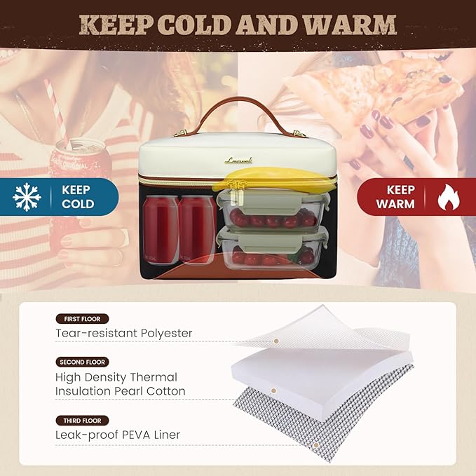 LOVEVOOK Insulated Lunch Bag for Women,Large Adult Lunch Box for Women,Leakproof Cooler Bag for Office Picnic Hiking Beach,Lunch Tote Bag with Adjustable Shoulder Strap