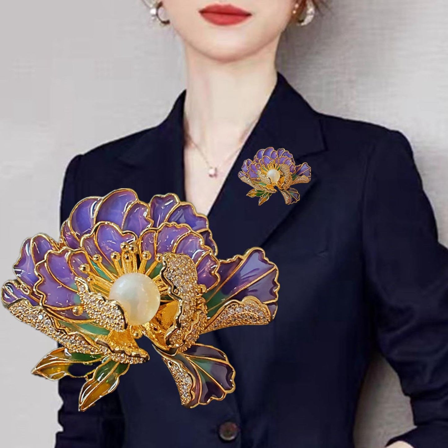Fashion Brooches For Women, Peony Flower Brooch Pins, Suitable For Party And Daily Wear On Many Occasions,Purple