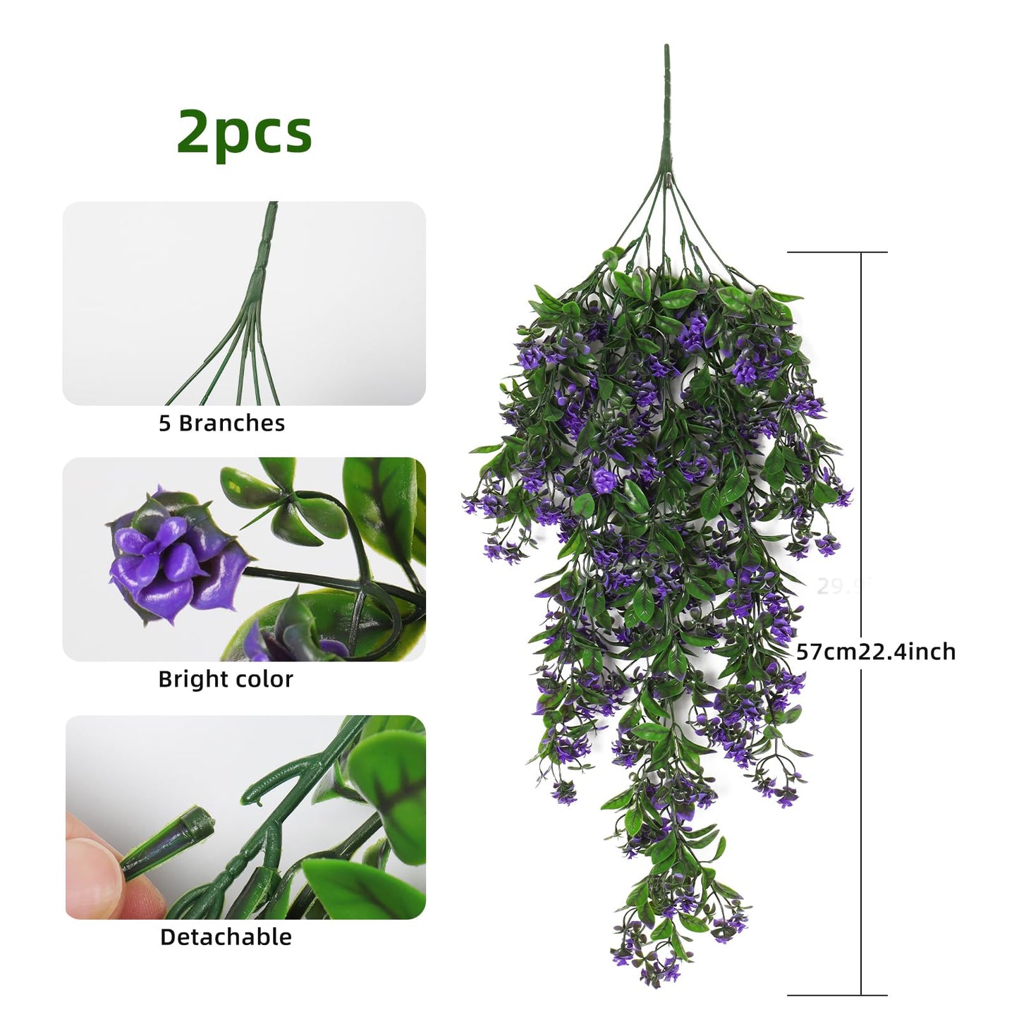 RECUTMS 2Pcs Artificial Hanging Plants Fake Vines Fake Plants Outdoor Greenery Artificial Flower for Outdoors Hanging Basket Plastic Home Garden Wedding Party Decorations(Purple)