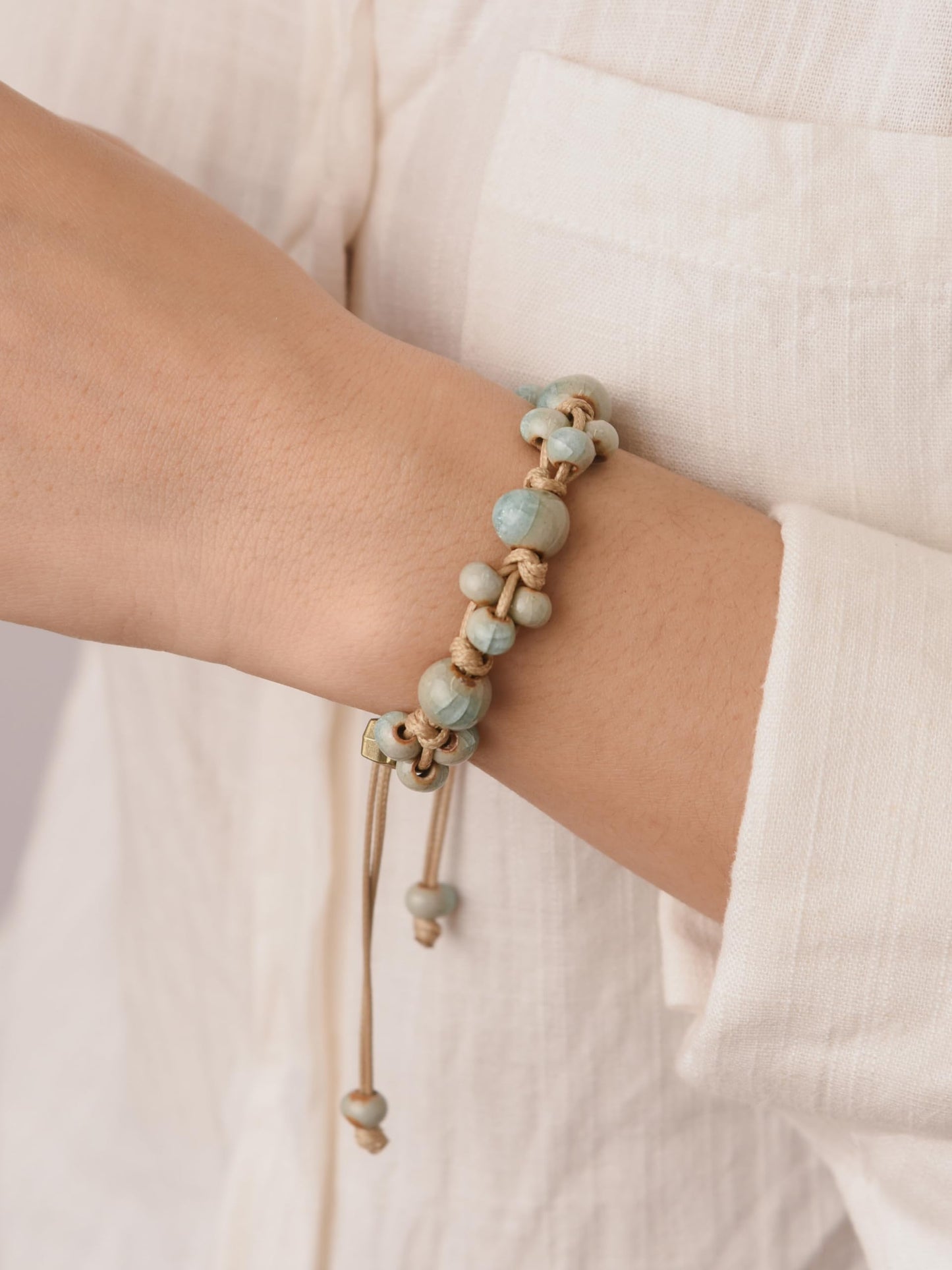 MINACHI Retro Ceramic Handmade Women's Gift Bracelet Braided Adjustable Rope Bracelets Bohemian Created Turquoise Tone Bracelets For Women Ladies