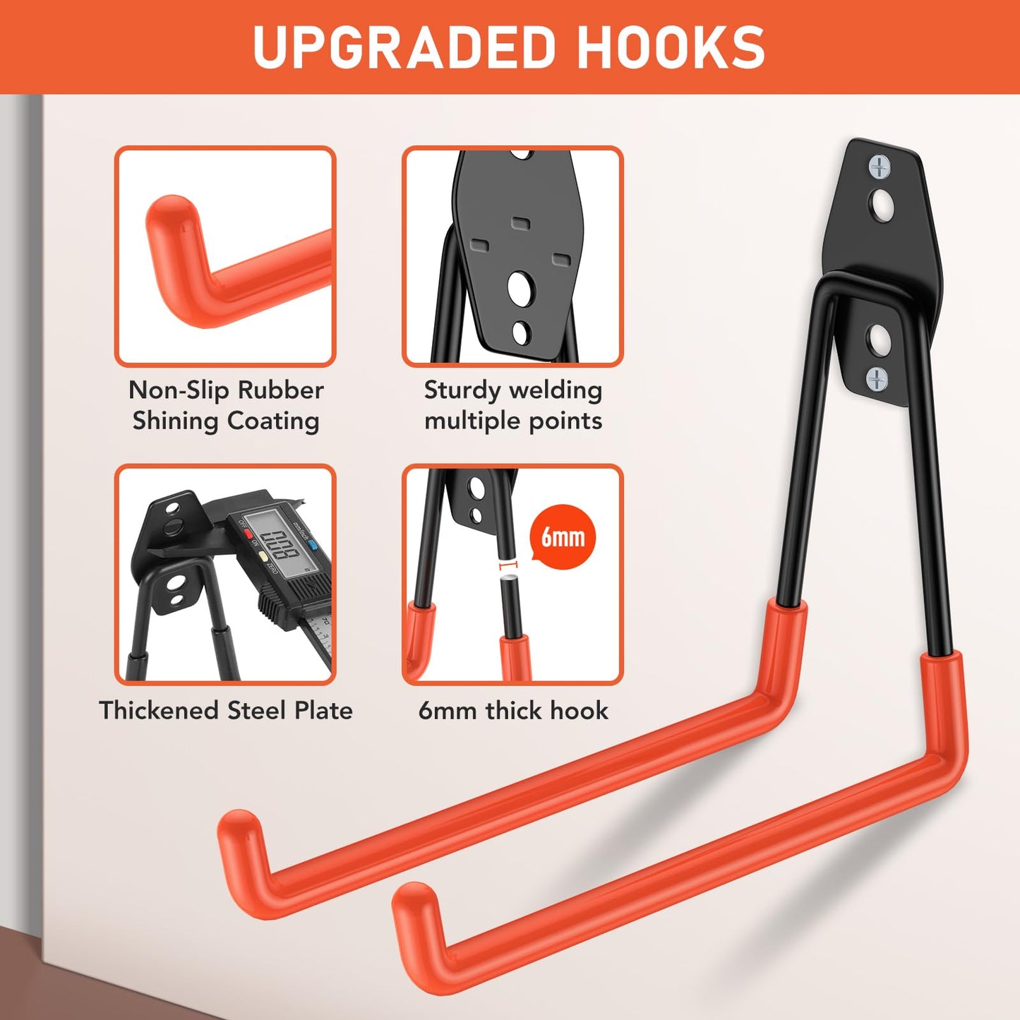 Cpais Garage Hooks with Anti-Slip Coating,Heavy Duty Wall Mount Storage Hooks for Hanging Bike,Hose,Ladder,Yard,Garden Tools (30 Pack Orange)
