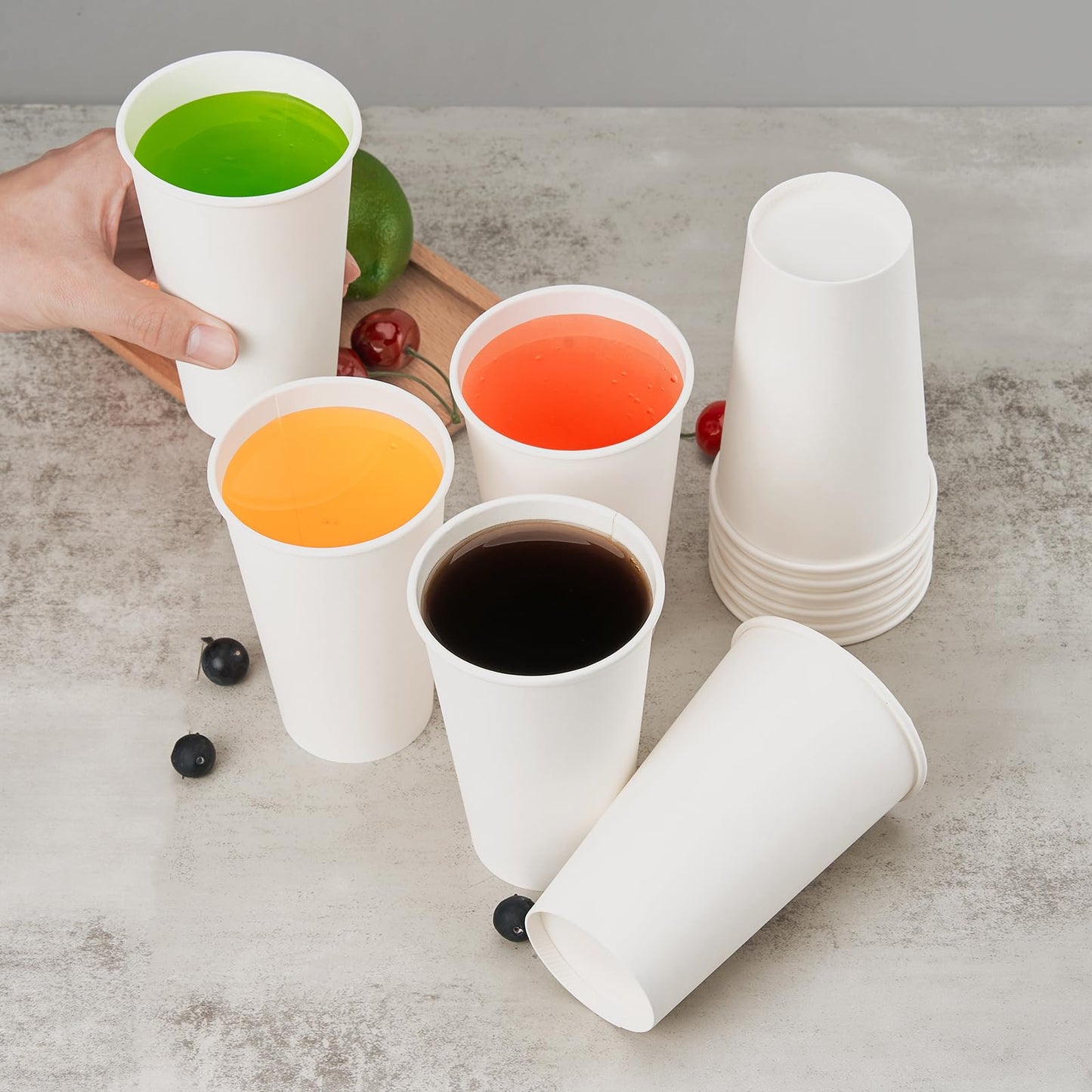 METAPRINT 200 Pack 16 oz Disposable Coffee Cups, Sturdy Paper Cups for Hot/Cold Drinks, Leak-Proof White Hot Cups used for Party, Home, Café, Events, Office