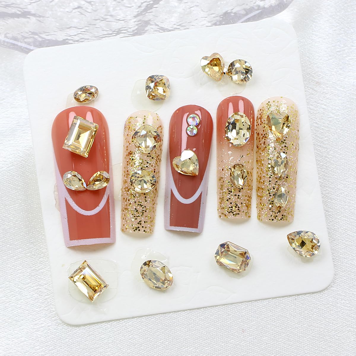 DONGZHOU 72pcs Mix Shape Nail Art Rhinestone,7 Styles Glass Nail Rhinestones Pointback Nail Gems Shiny 3D Nail Charms for Nail DIY Decorations Crafts,Golden Shadow