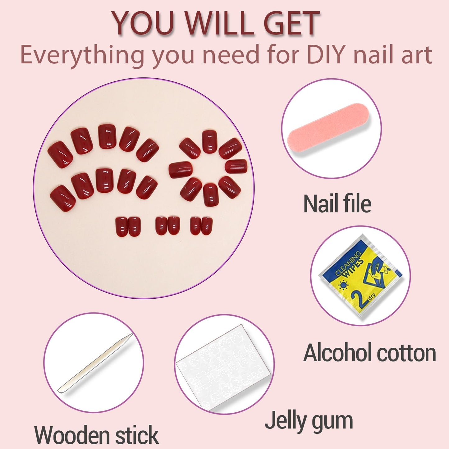 Red Press on Nails Short,Nails Press on Solid Colour Square Fake/False Nails with Press ons Designs Acrylic Press on Nails Gloss Artificial Nails Stick on Nails for Women 24pcs