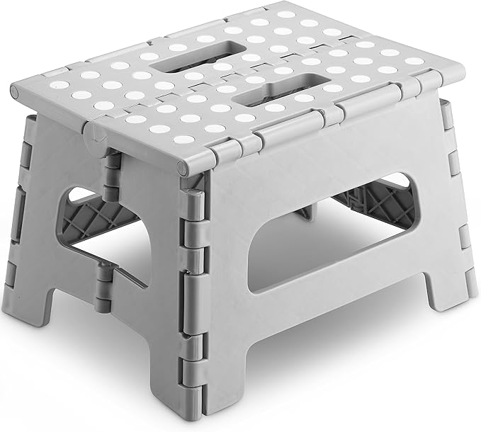 Handy Laundry Folding Lightweight Step Stool - Sturdy Enough to Support Adults and Safe Enough for Kids - Opens Easy with One Flip - Great for Kitchen, Bathroom or Bedroom (Grey - 8 Inch)