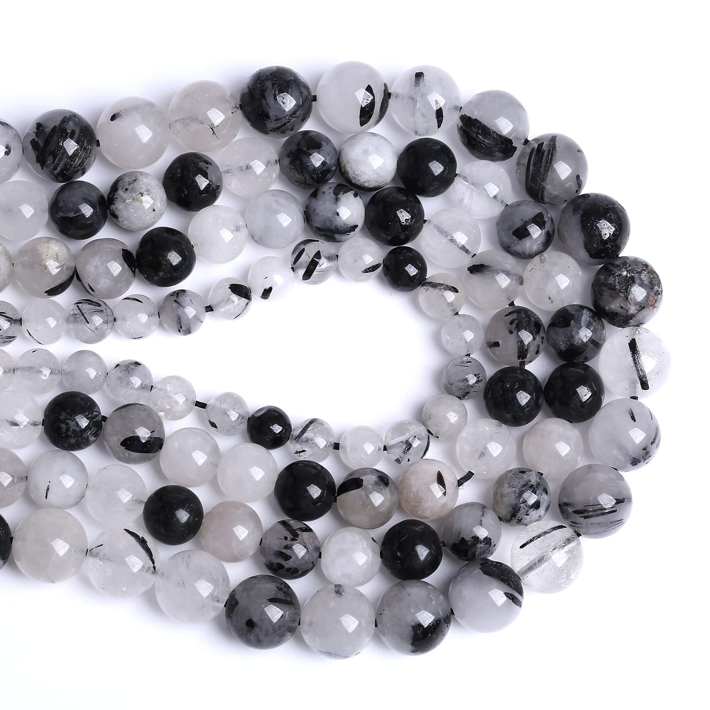 6MM 60PCS Natural Crystal Stone Black Rutile Quartz Gemstone 2A Grade Loose Beads for Jewelry Making DIY Bracelet Necklace Semi Precious Beads 1 Strand