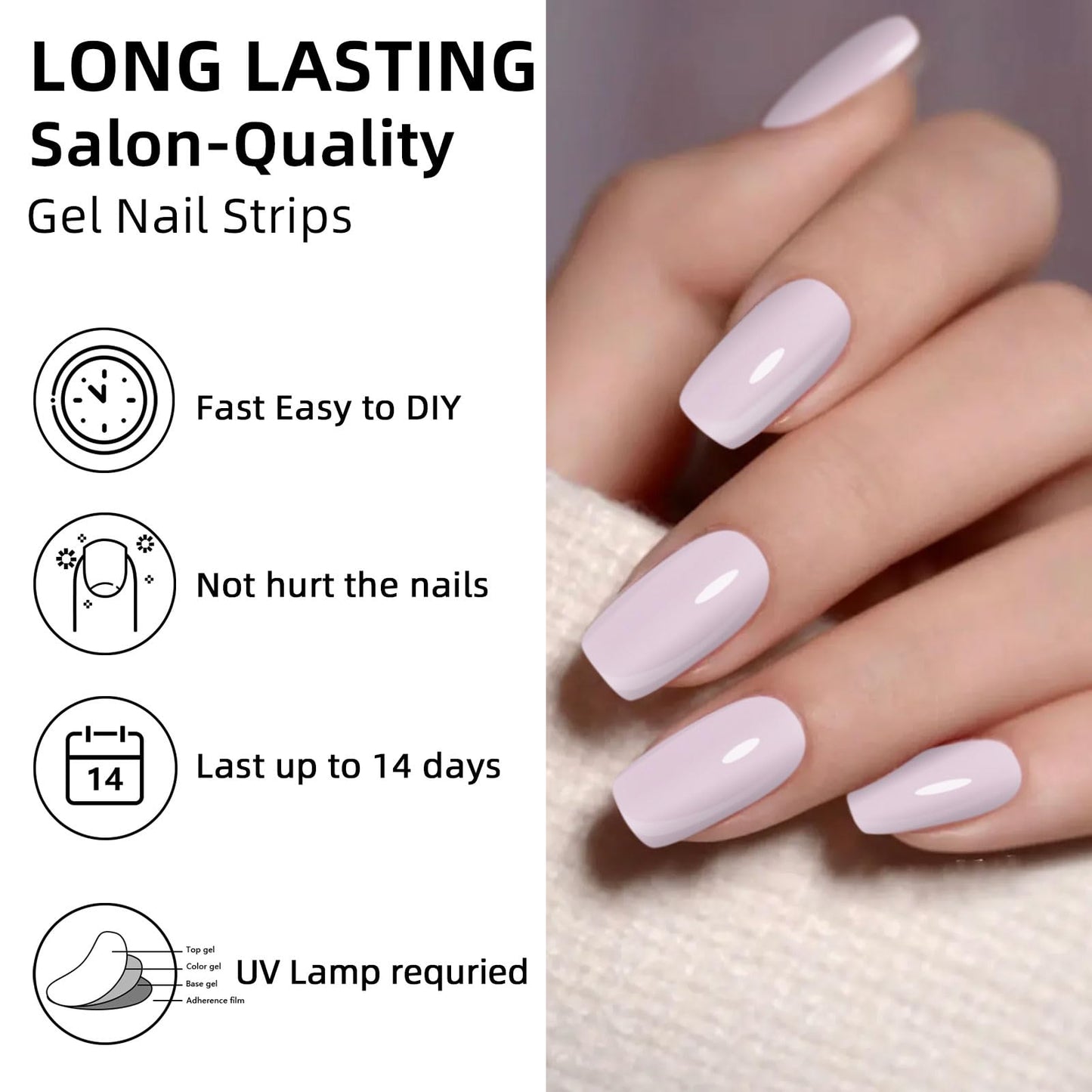 DUKASOU Semi Cured Gel Nail Strips,28 Pcs Gel Nail Stickers/Wraps(Nude Pink),Long Lasting Polish Stickers UV Cure,Works with UV Lamp,Easy to Apply