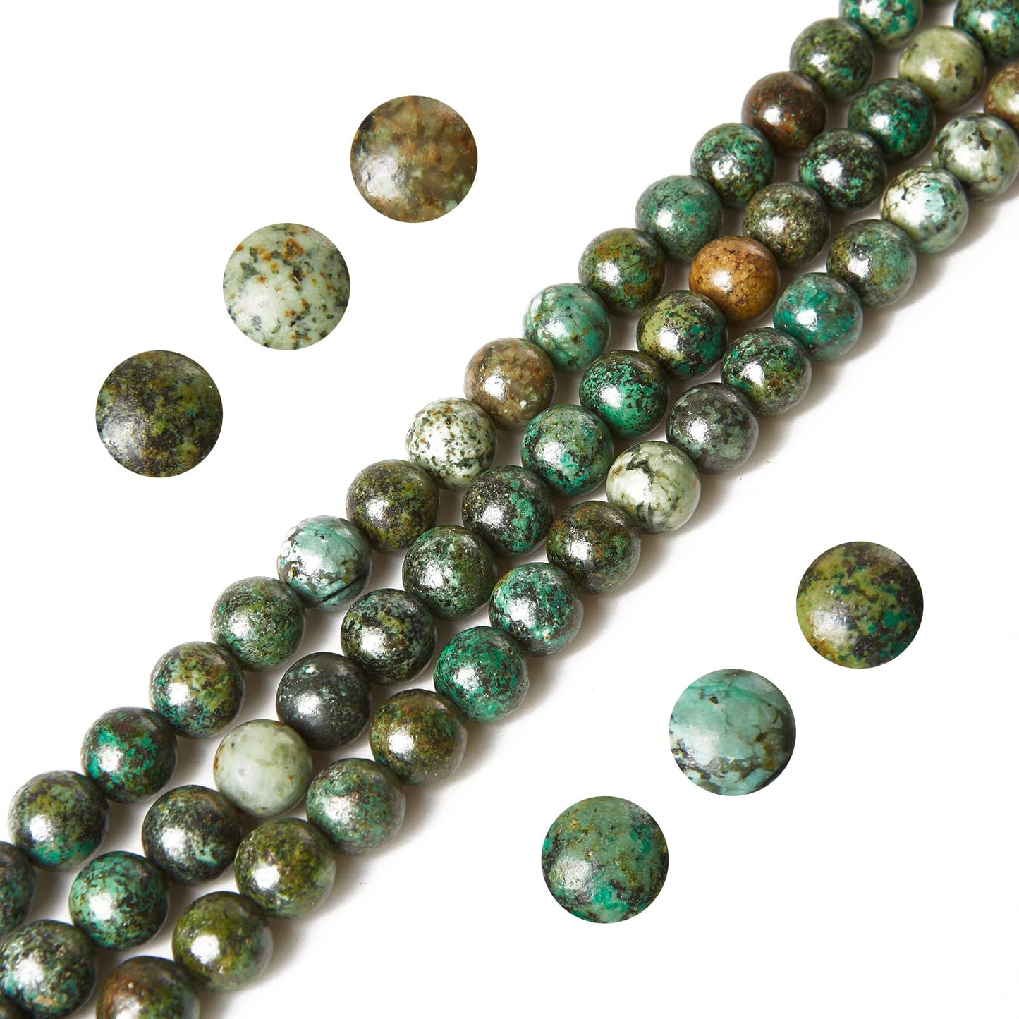 60pcs 6mm African Turquoise Beads Natural Gemstone Beads Round Loose Beads for Jewelry Making