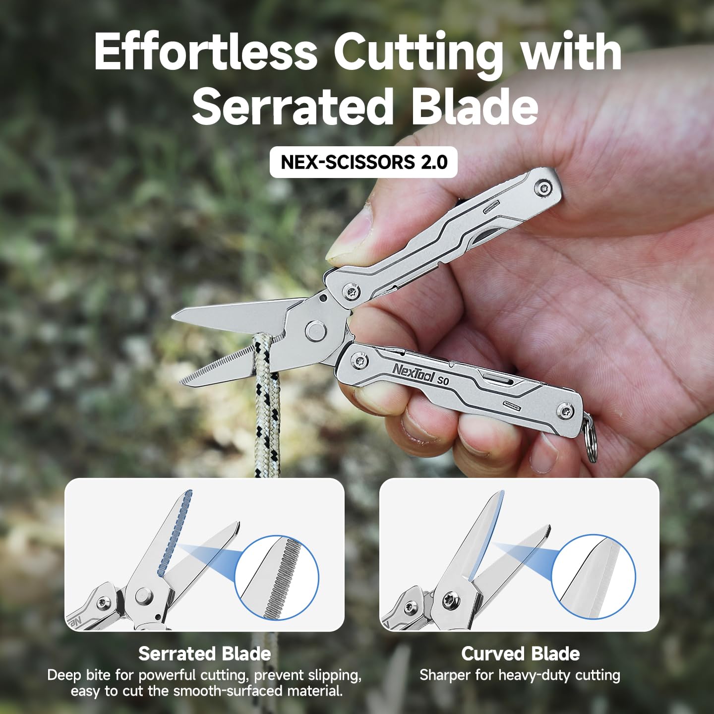 NexTool Micro Sailor Scissors S0, Mini Keychain Multitool with Serrated Scissors, 8-in-1 Lightweight EDC Tool for Travel, Outdoor, Everyday Carry, Cool Gadget for Men(khaki)