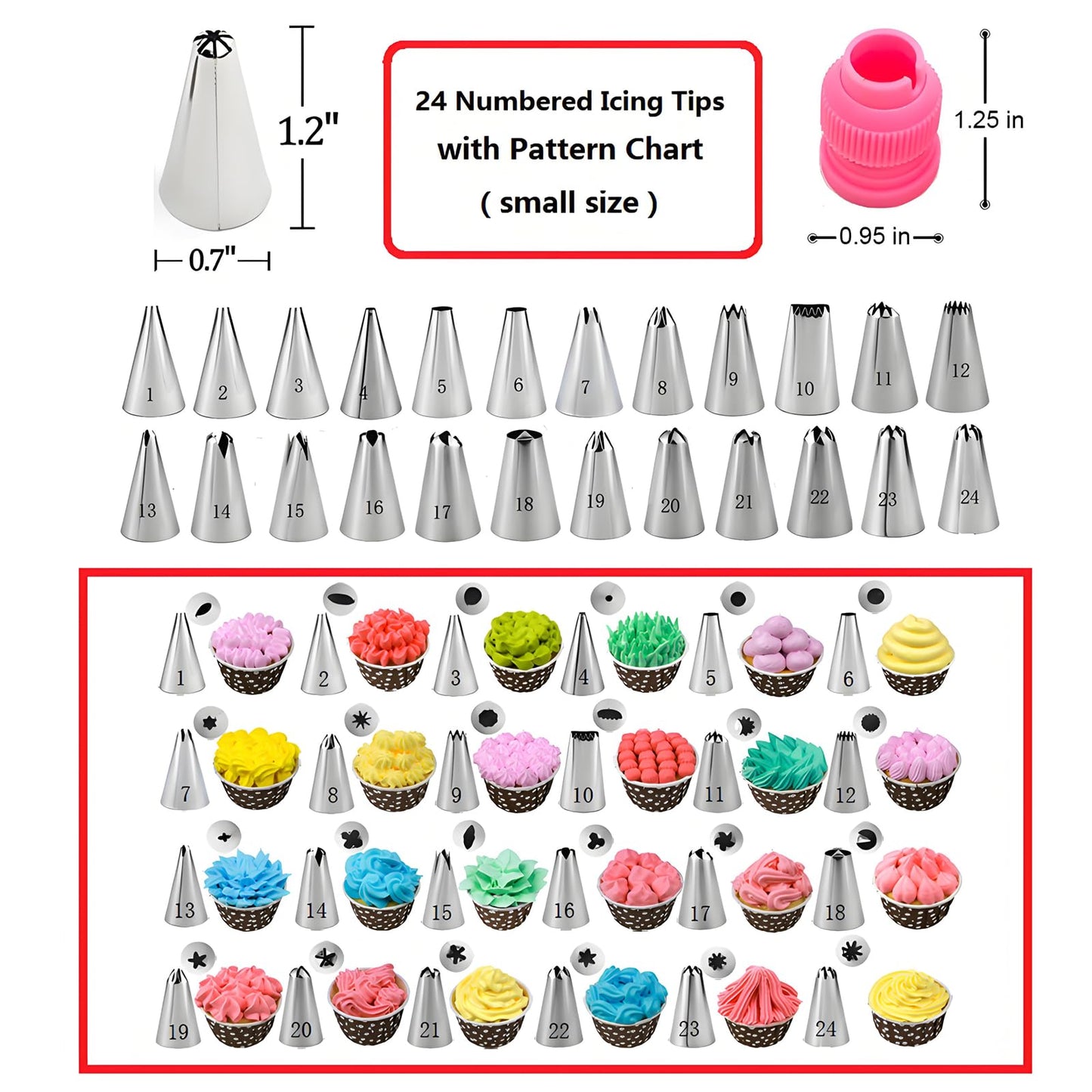 YOQXHY Cake Decorating Kit, 190 Pcs Baking Supplies Tools with Cake Turntable, Leveler, 24 Numbered Icing Tips, 2 Spatulas, 3 Scrapers, 2 Couplers, 50 Cupcake Liners, 100 Pastry Bags & More, (Pink)