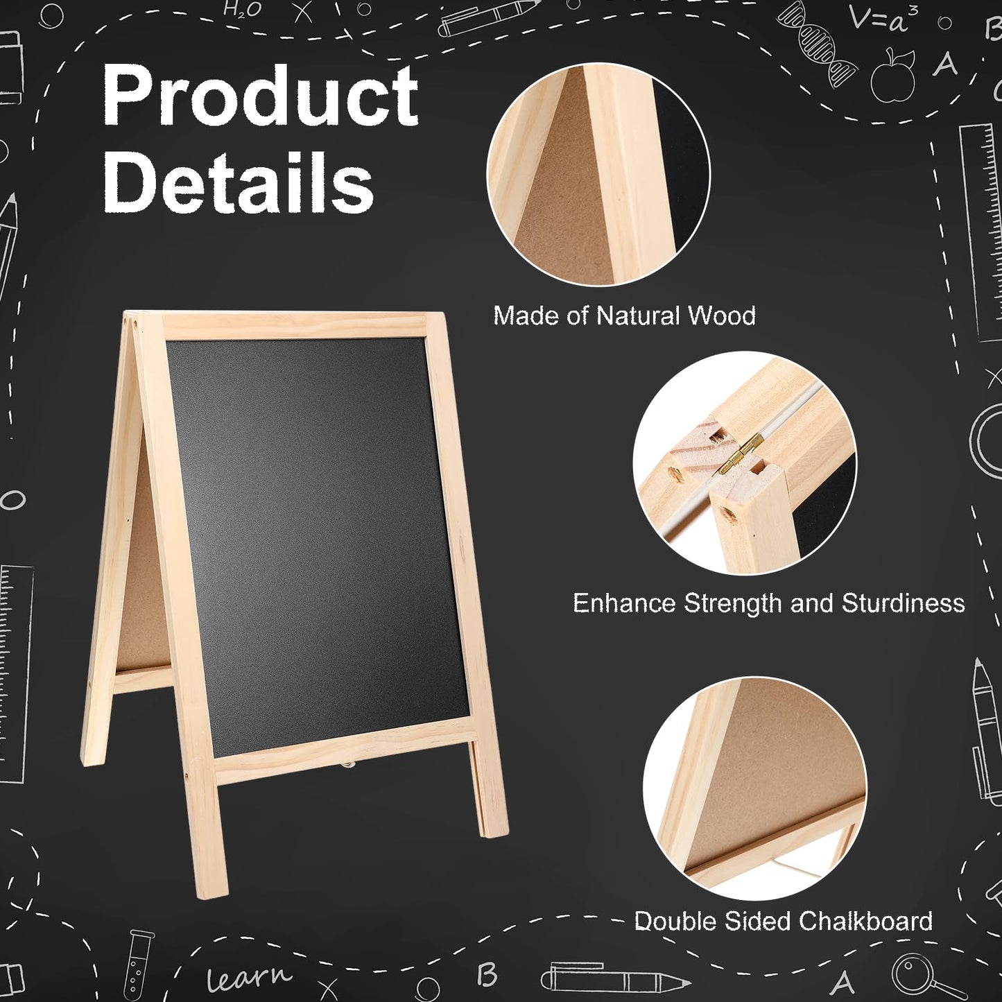 2 Pcs 15.7 x 9.8 Inch Small Chalkboard Signs Chalkboard Easel Tabletop Menu Wooden A Frame Sandwich Board Double Sided with 2 Erasers for Bar Wedding Parties Display Home Decor Sidewalk (Wooden)