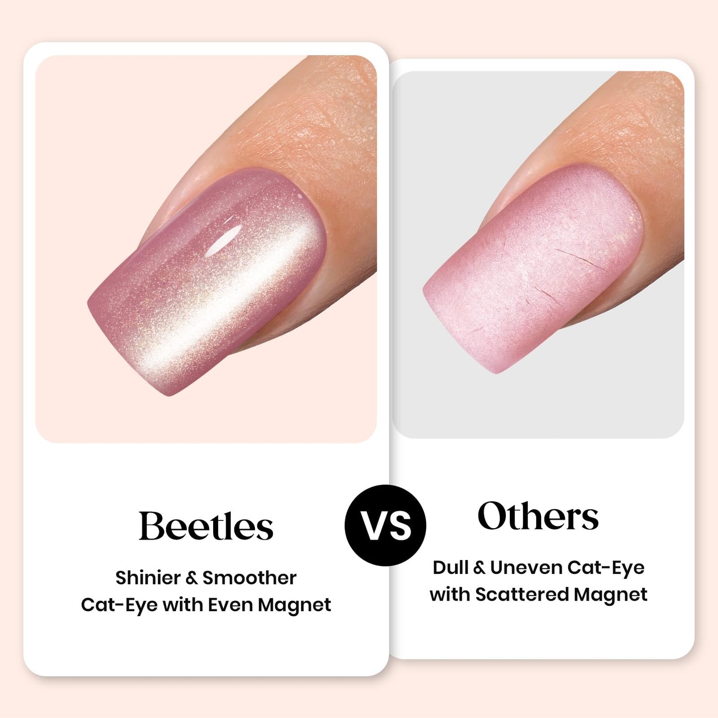 Beetles Cat Eye Nails - 7 Colors Nude Medium Almond Press On Nails | 16 Sizes 224 Pcs Natural Salon Quality Glitter Chasing Light Cateye Nails For Women