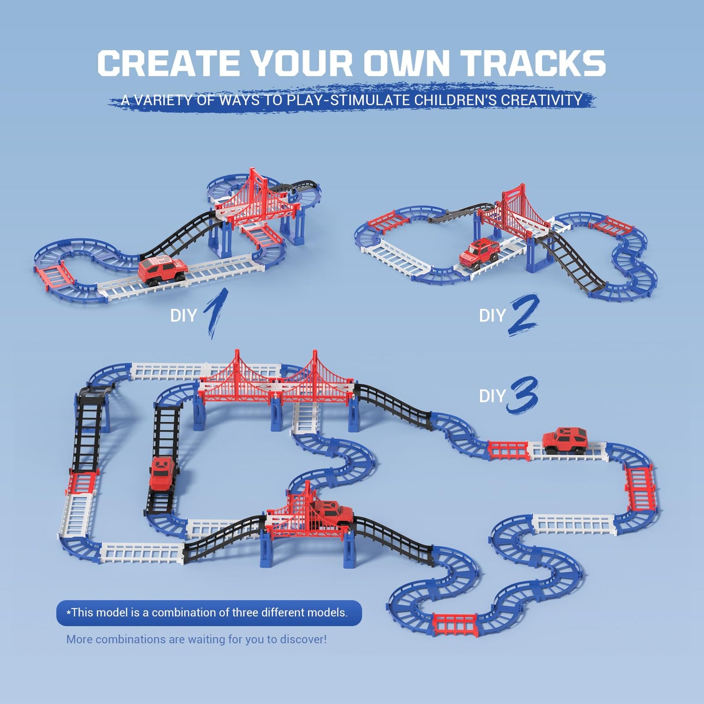 JOYBLI DIY Construction Race Track Set, 24 Pieces with Battery Powered Car,Bridge Building Track ，Assembly Track Builder Playset Gifts Toys for Boys Kids Age 6 7 8