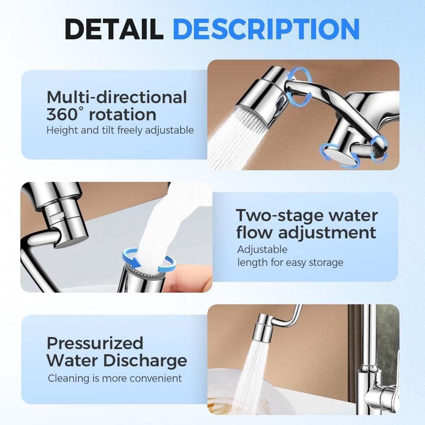 1440° Rotatable Faucet Aerator Extension, 2 Modes Universal Sink Faucet for Splash Reduction, 1080° Rotating Multifunctional U shaped faucet extender for Bathroom Sink Kitchen