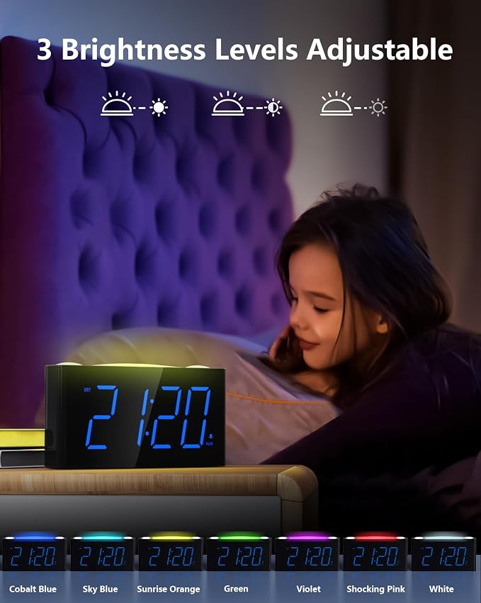 Digital Alarm Clock for Bedroom, Large Screen with 7 Color Night Light
