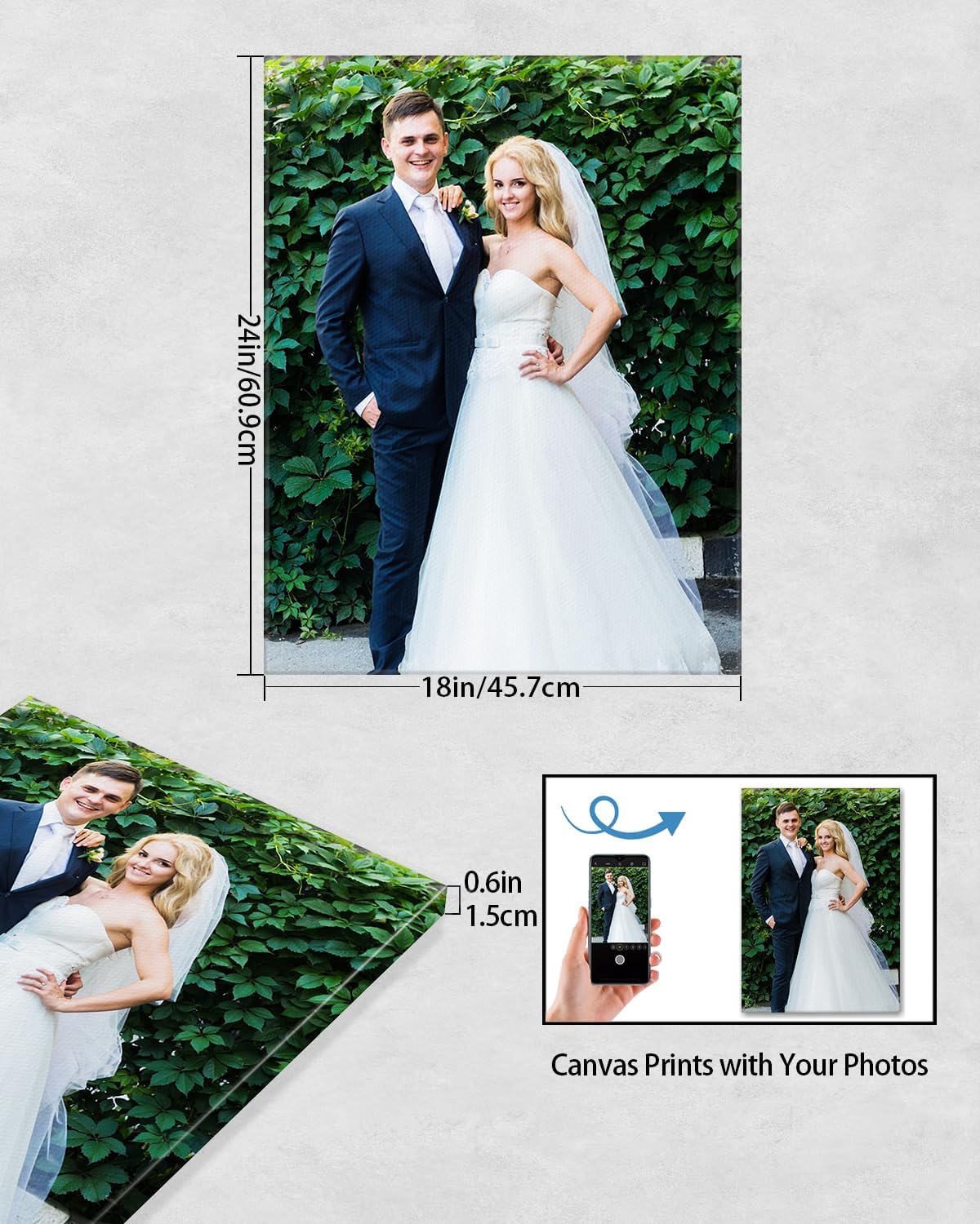 AbcCustomize Canvas Prints with Your Photos, Personalized Photo To Canvas Print for Bedroom, Living Room, Farmhouse Office Decor,Custom Canvas Wall Art for Gifts & Keepsakes, Ready to Hang