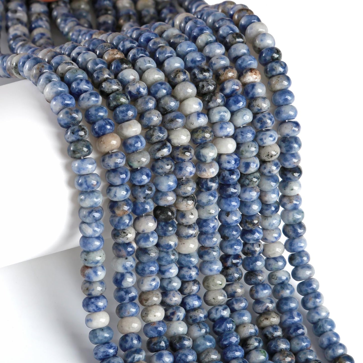 5x8mm 76pcs Natural Stone Blue Sodalite Rondelle Spacer Loose Beads Abacus Disk Stone Round Loose Gemstone Beads for Jewelry Making DIY Bracelet Necklace