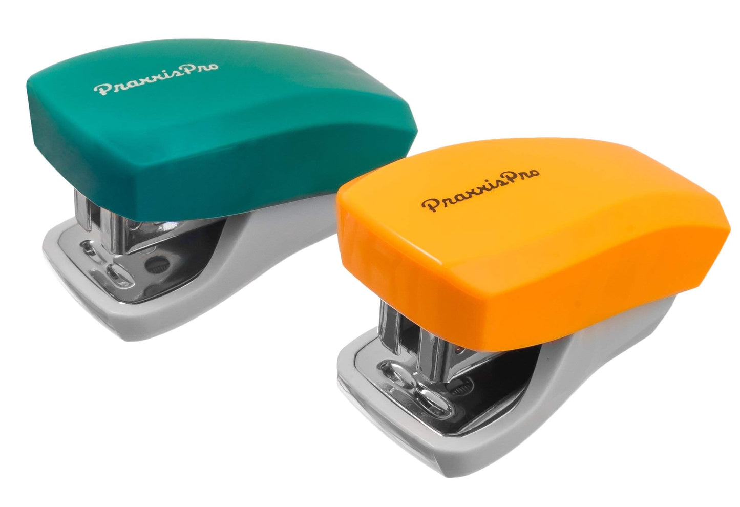 Aria Premium Mini Stapler Set by PraxxisPro - with Built-in Staple Removers, 2000 Standard Staples Included - for Office, School, and Travel, Set of 2, Orange & Green