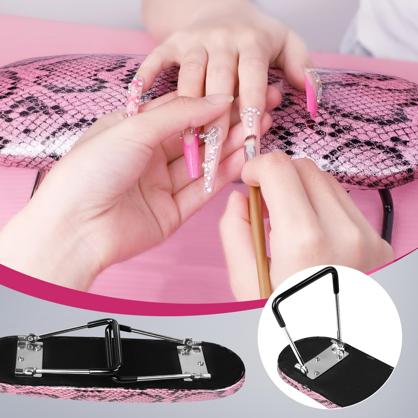 Krofaue Arm Rest for Nails Tech, Professional Microfiber Leather Nail Hand Rest Stand Arm Rest for Acrylic Nails Cushion Hand Holder with Non-slip - Nail Technician Use Must Have (Rose Pink)