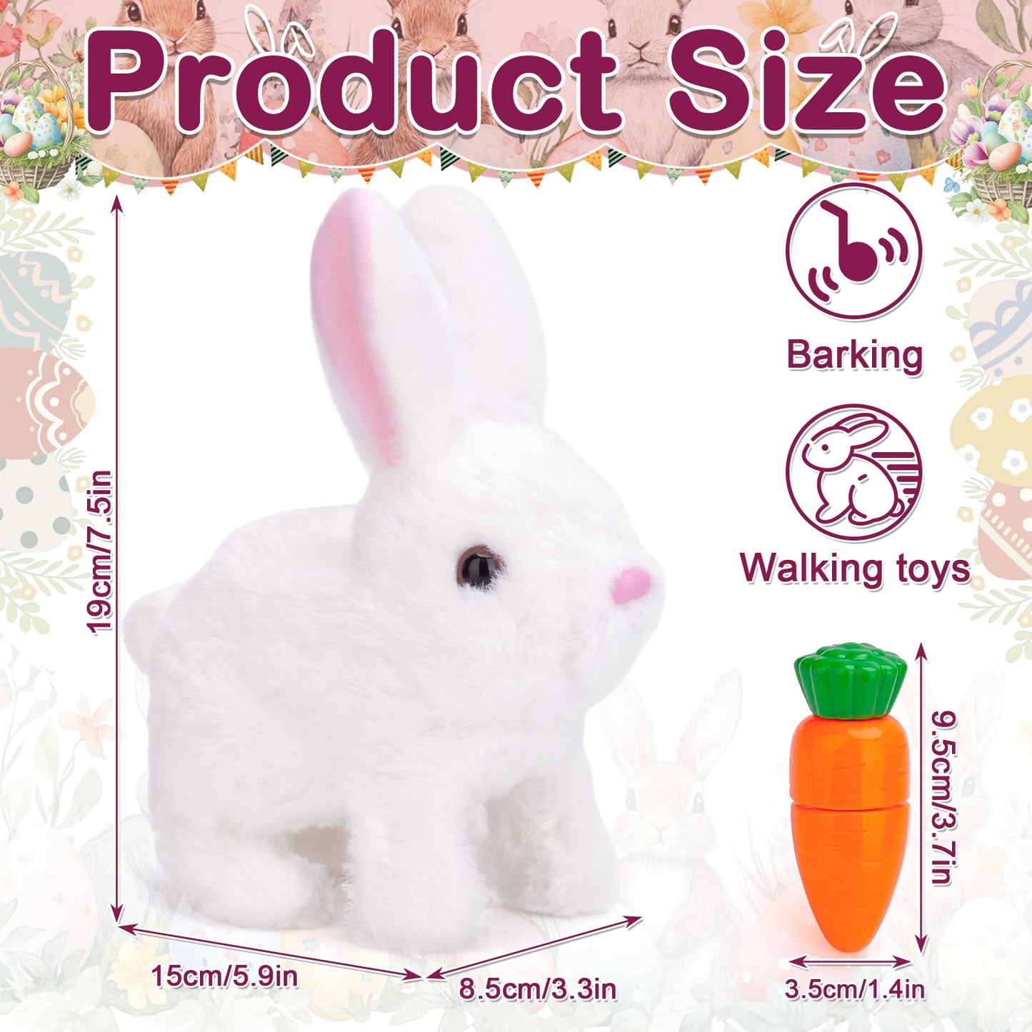 Realistic Bunny Toy, Easter Educational Interactive Bunny Toy, Plush Bunny Hopping Rabbit with Sounds and Movements, Twitching Mouth and Nose, and Wiggling Ears (White)