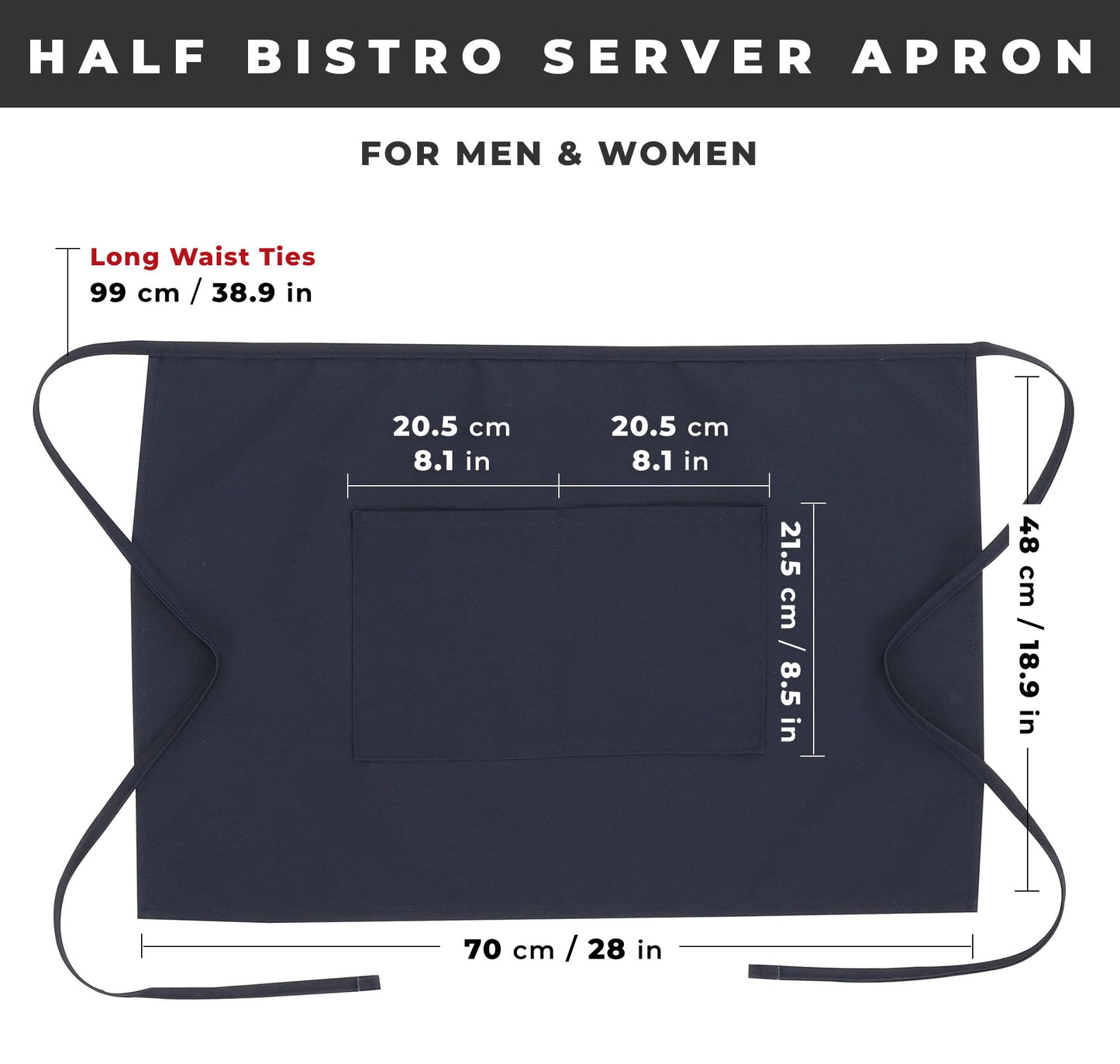Chef Works Unisex Half Bistro Server Apron, Navy, One Size