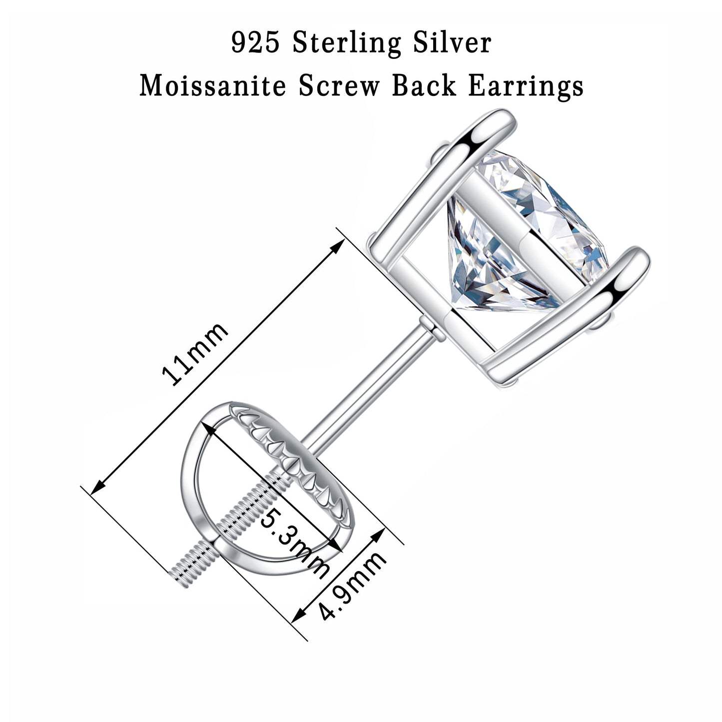 SMILEST Moissanite Earrings for Women Men, 1 ct Lab Grown Studs Sterling Silver Screw Back Moissanite Earrings for Women Men Stud Earring Birthday