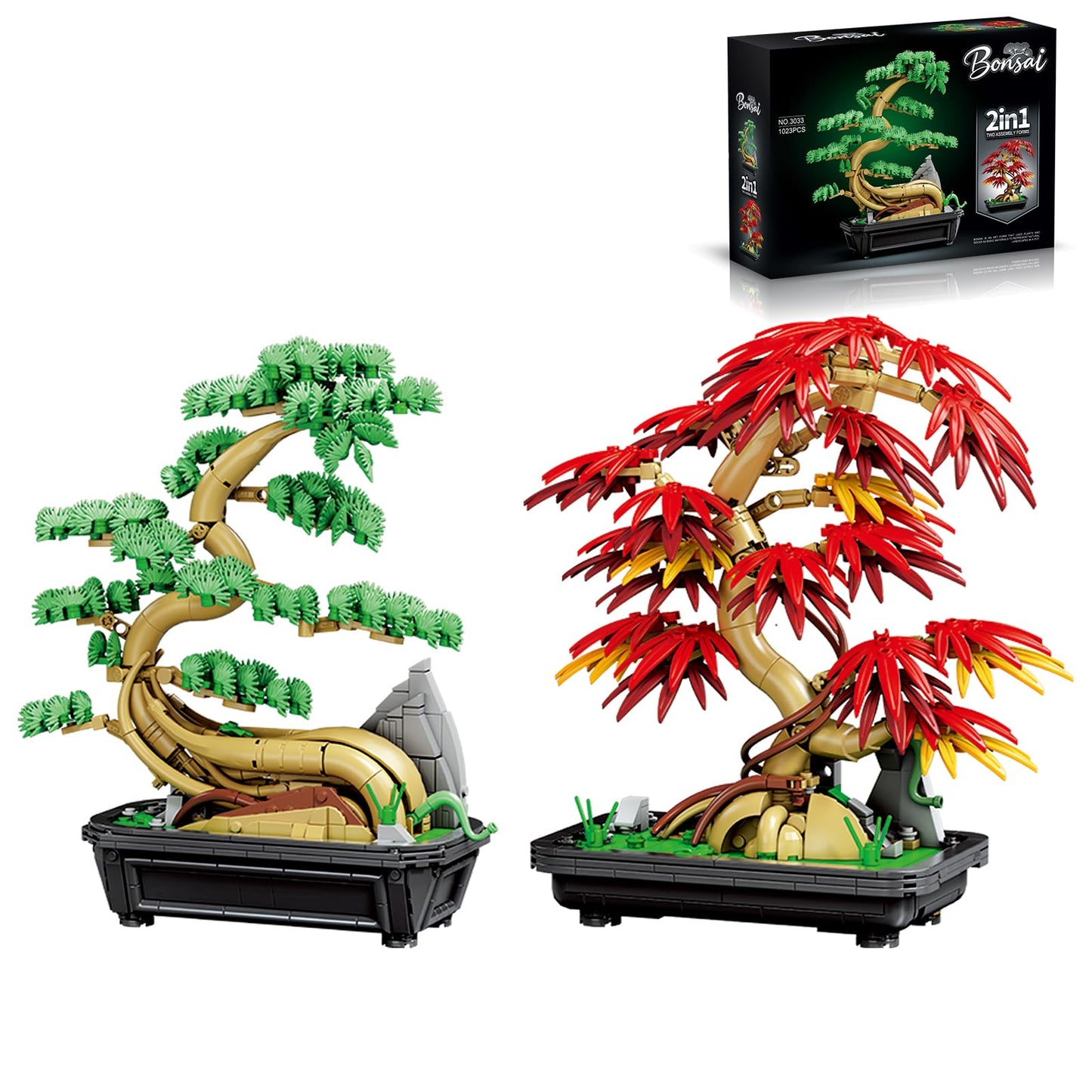 APENGBAOL 2-in-1 Bonsai Tree Building Set 1023 Pcs Red Maple & Pine Plant Model Kit for Adults Botanical Garden Collection Zen Home Decor & DIY Flower Construction Gift