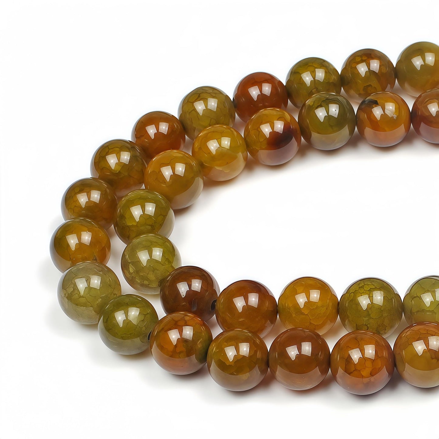 MJDCB Natural Ancient Crack Agate Beads Yellow Dragon veined Stripe Agate Round Stone Beads for DIY Necklace Bracelat Jewelry Making 15" (8mm)