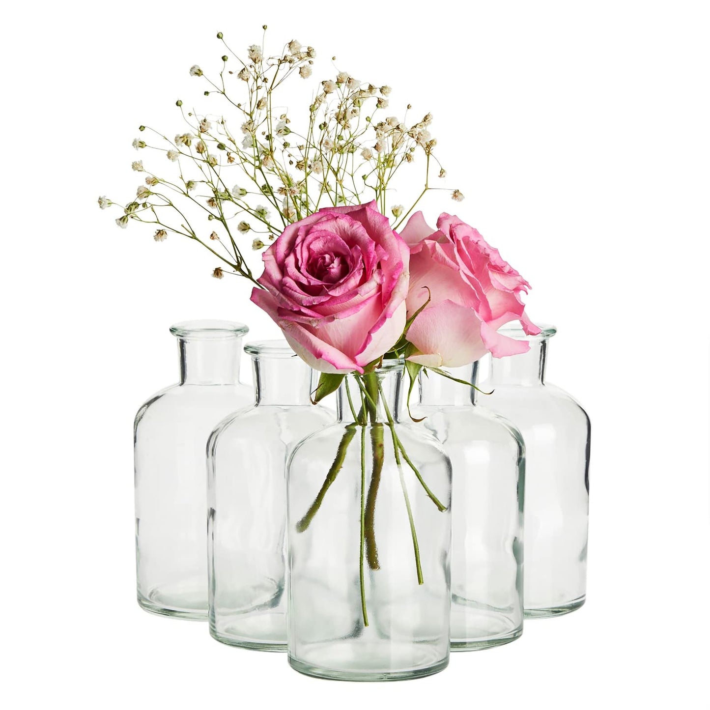 Farmlyn Creek Narrow Jar Vases - 2.8 in x 5 in, 7.5 oz, 6 Pack, Clear Glass - Apothecary-Style Jars & Glass Bottle Vases for Propagation & Mini Decorative Bottles