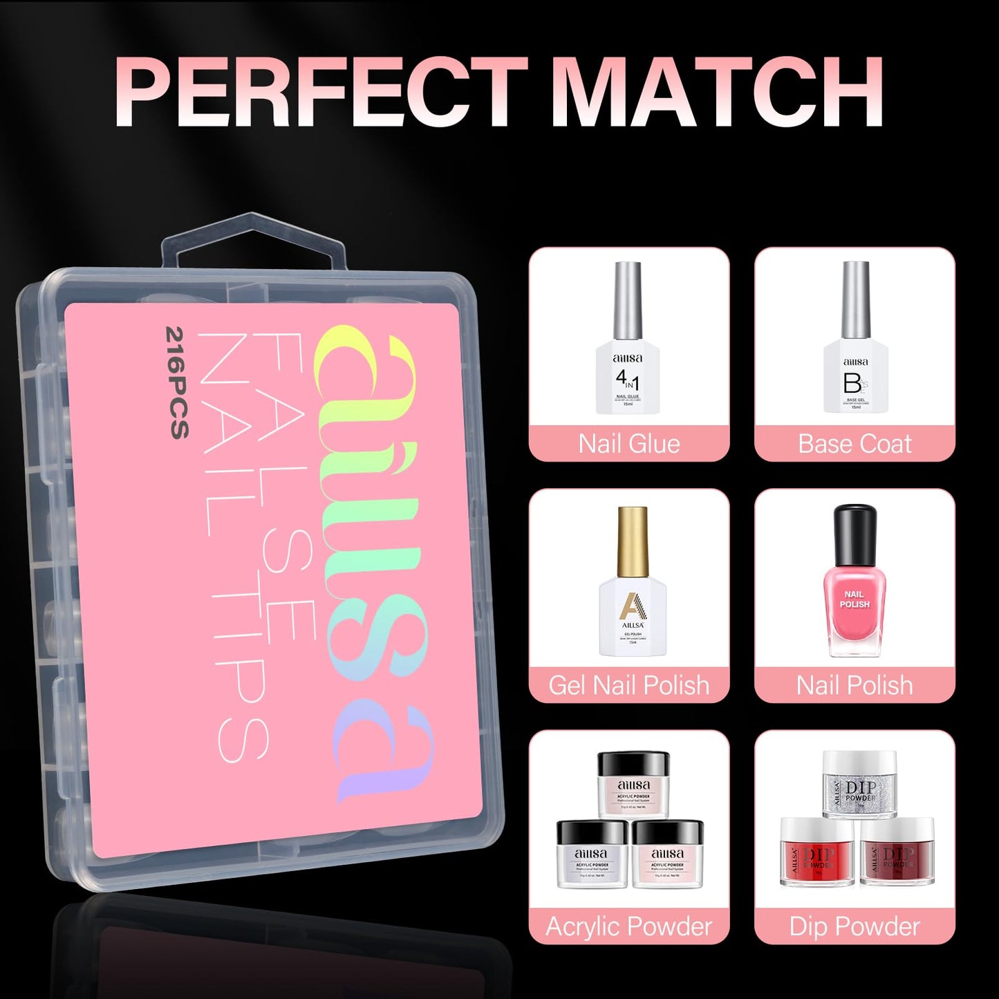 AILLSA Long Almond Nail Tips Full Cover Clear Gelly Nails Tips Half Matte Acrylic Tips Pre-Filed Fake Press on Nail Tips for Extension Home DIY Salon Manicure 216PCS 12 Sizes