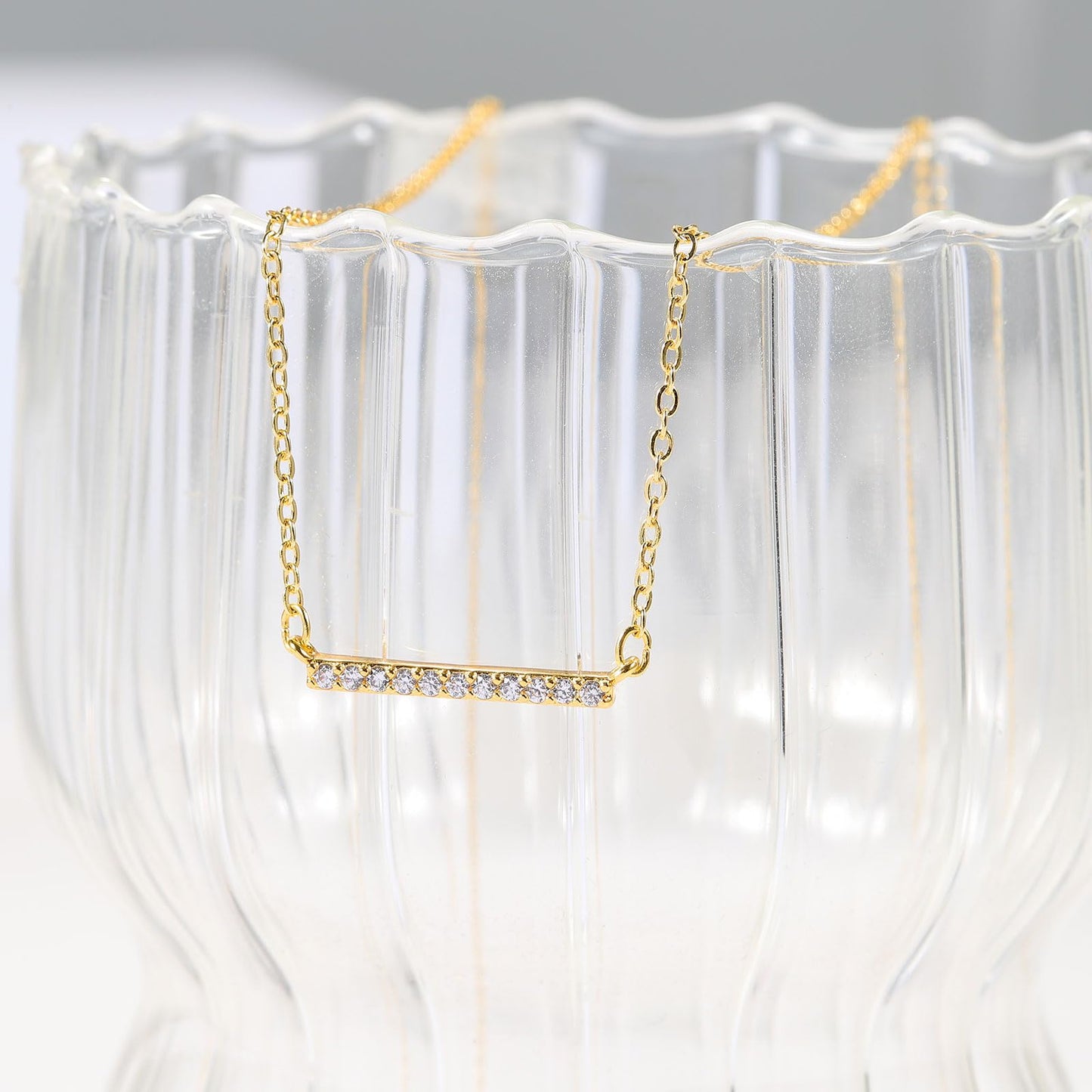 GUOKE Bar Necklace - 14K Gold Plated Dainty Gold Necklace Simple Jewelry for Women