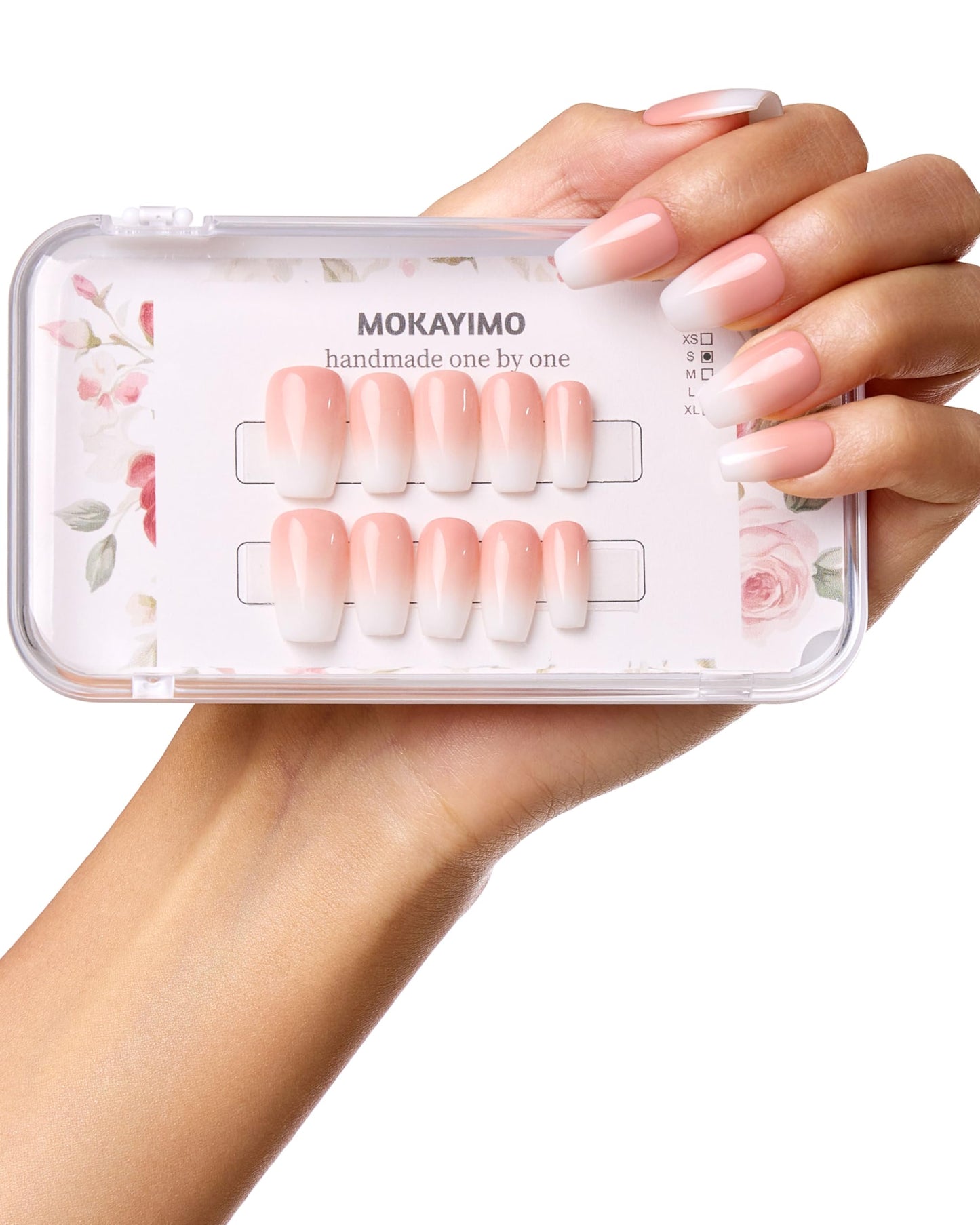 MOKAYIMO Press On Nails Square，Medium Press On Nails,Ombre Reusable False Nails Kit With Everthing,10pcs Durable Handmade Custom-Sized Acrylic Nails Press On,Size S