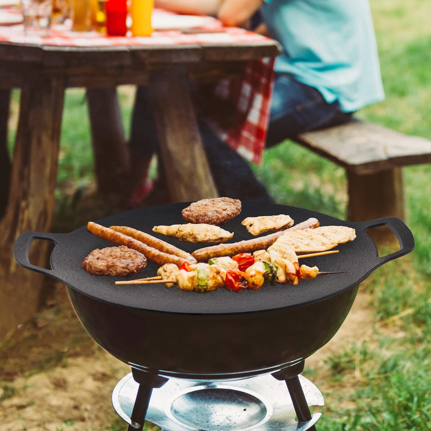 Sanbege Korean Grill Pan with Nonstick 6-Layer Coating, 13" Round BBQ Griddle with Bag, Compatible for Induction, Gas Stove, Electric Cooktop, Indoor or Outdoor Grilling