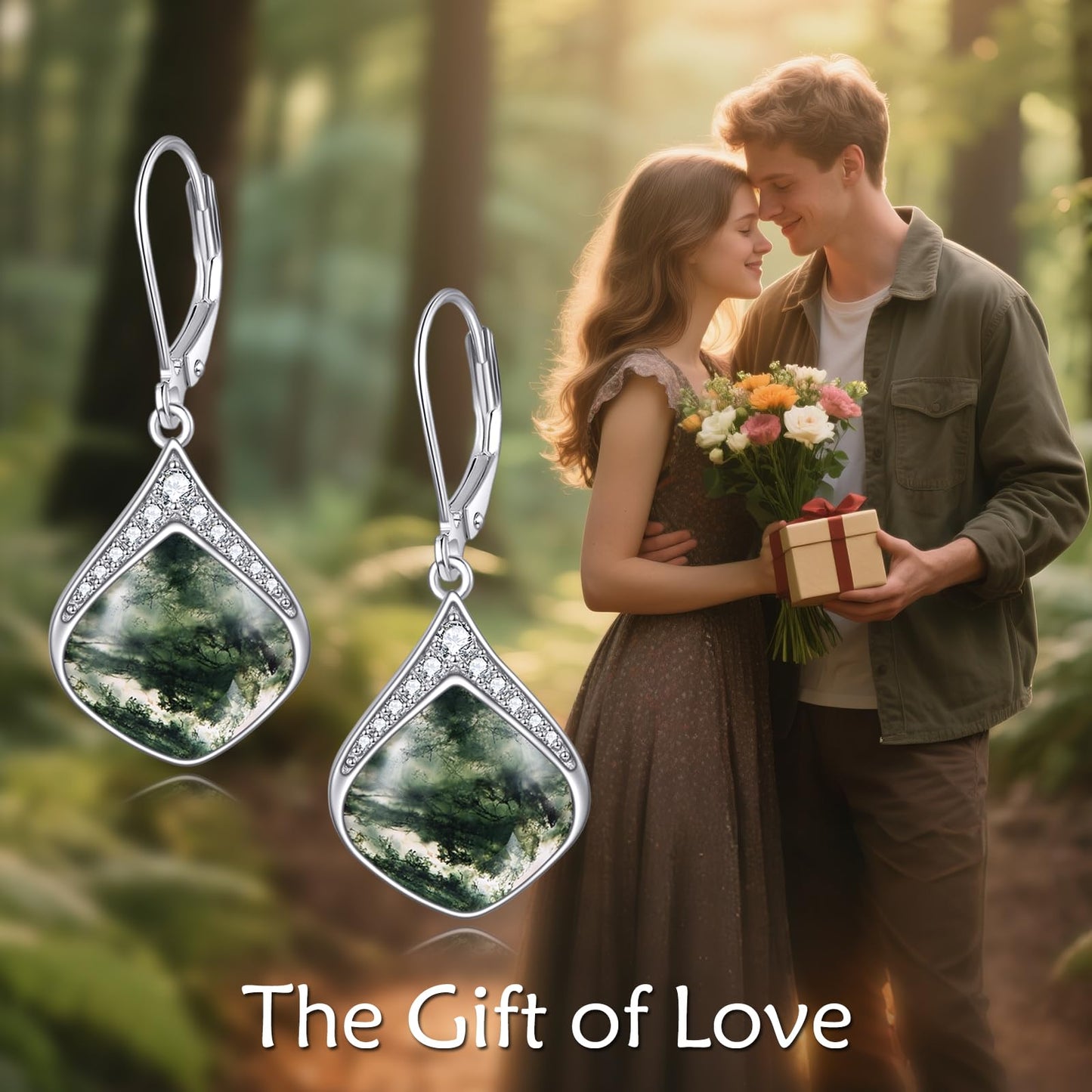 Moss Agate Earrings for Women Sterling Silver Cubic Zirconia Teardrop Drop cubic Zirconia Dangle Earrings Jewelry Gifts for Women