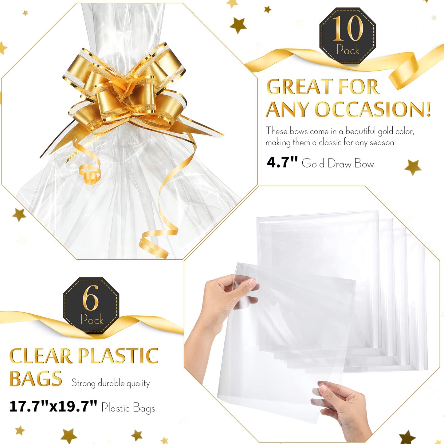 Mimorou 6 Pack Baskets for Gifts Empty To Fill, Kraft Empty Gift Basket Kit Bulk with Handle 6 Wrap Bag 10 Pull Bow DIY for Wedding Graduation Birthday Party Holiday(Black,Simple Style)