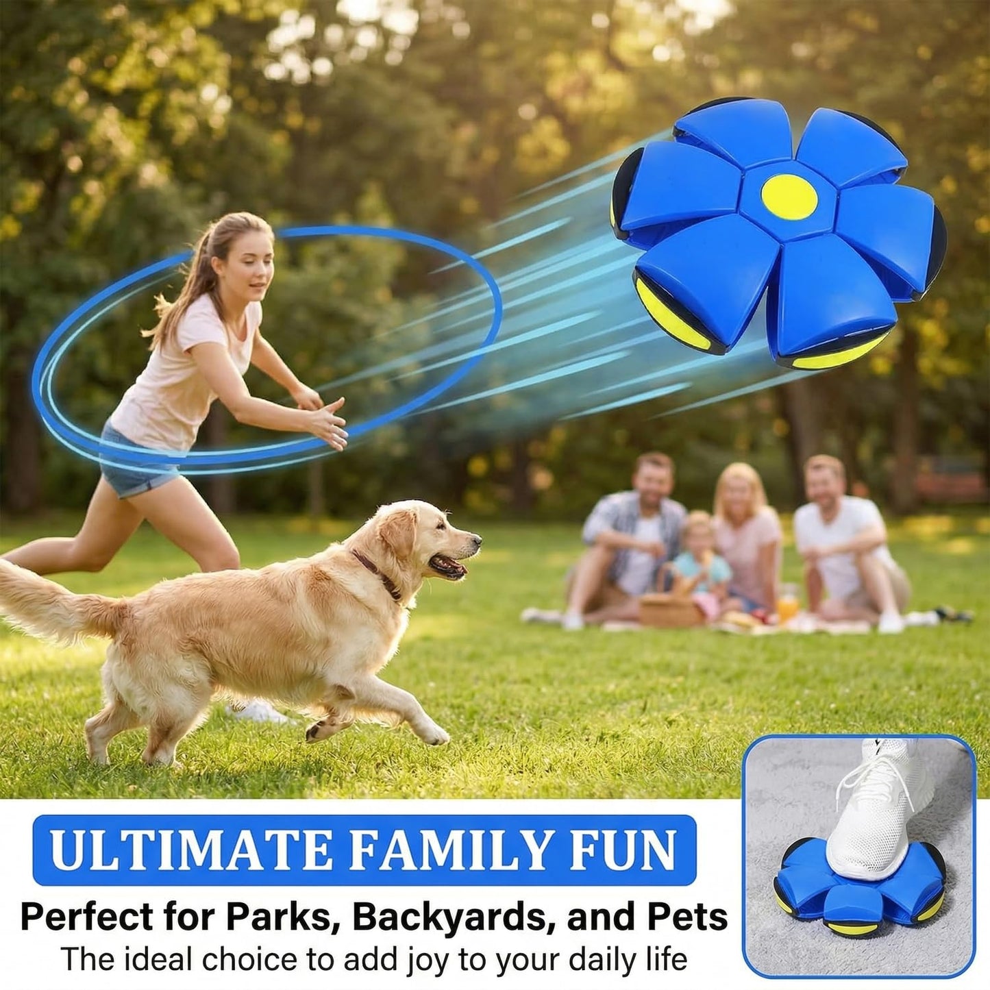 Magic Ball,Magic Meta Ball,Magic Bouncing Balls with 6 Light, Dual Form Freely Switchable,Pet Flying Saucer, Foldable,Suitable for Indoor & Outdoor Use(Blue)