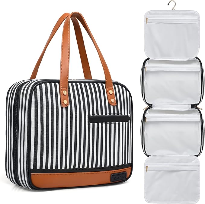 Bosidu Hanging Travel Toiletry Bag,Large Capacity Cosmetic Travel Toiletry Organizer for Women with 4 Compartments & 1 Sturdy Hook,Perfect for Travel/Daily Use/Christmas