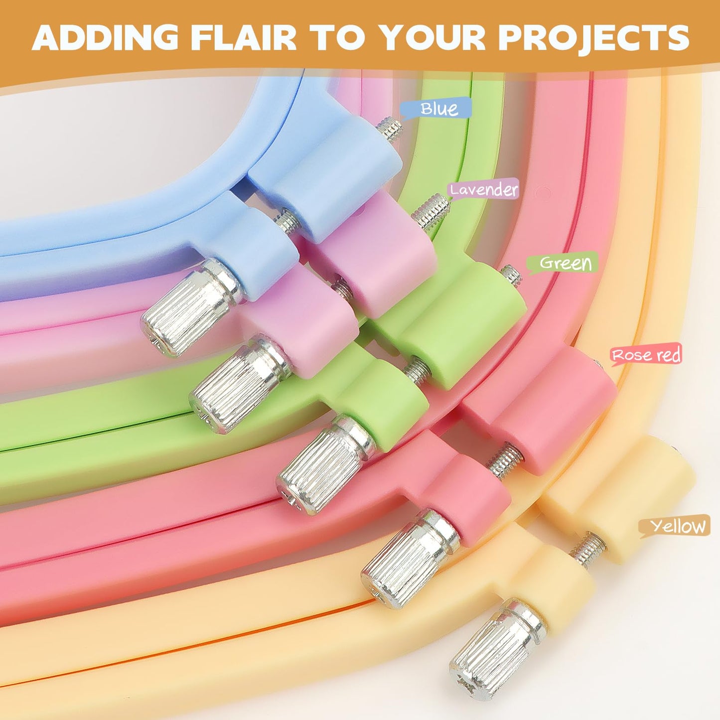 QLOUNI 5 Pack ABS Rectangular Embroidery Hoops Set, Cross Stitch Hoops 5 Inch 6 Inch 10 Inch 12 Inch 15 Inch Plastic Candy Color Embroidery Hoop for DIY Embroidery Craft