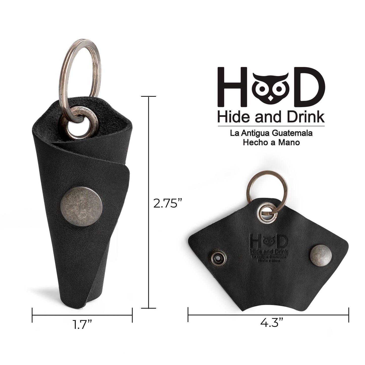 Hide & Drink Full Grain Leather Wrap Keychain, Organizer Snap Closure, Key Ring Cover, Silencer Sleeve Key Holder for Men (Charcoal Black)