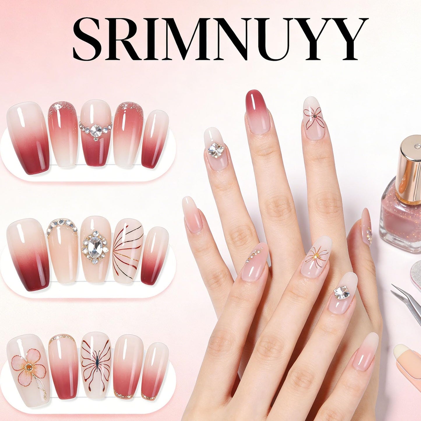 Square Press on Nails Short Fake Nails Grey Leaf Flower Design Glue on Nails Yellow Full Cover Acrylic Nails Press ons Glossy Artificial False Nails for Girls 24Pcs