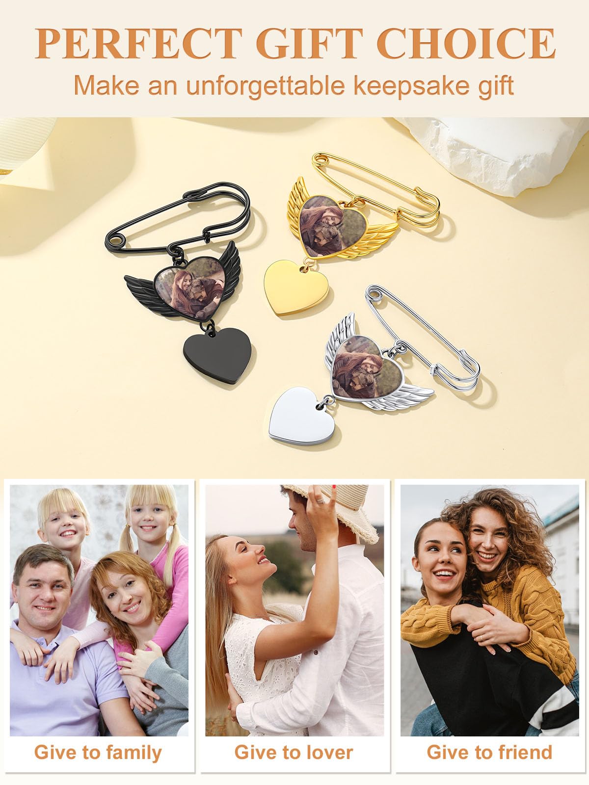 Custom4U Bouquet Picture Charm for Groom Names Customized Brooch for Wedding Memory Funeral Jewelry
