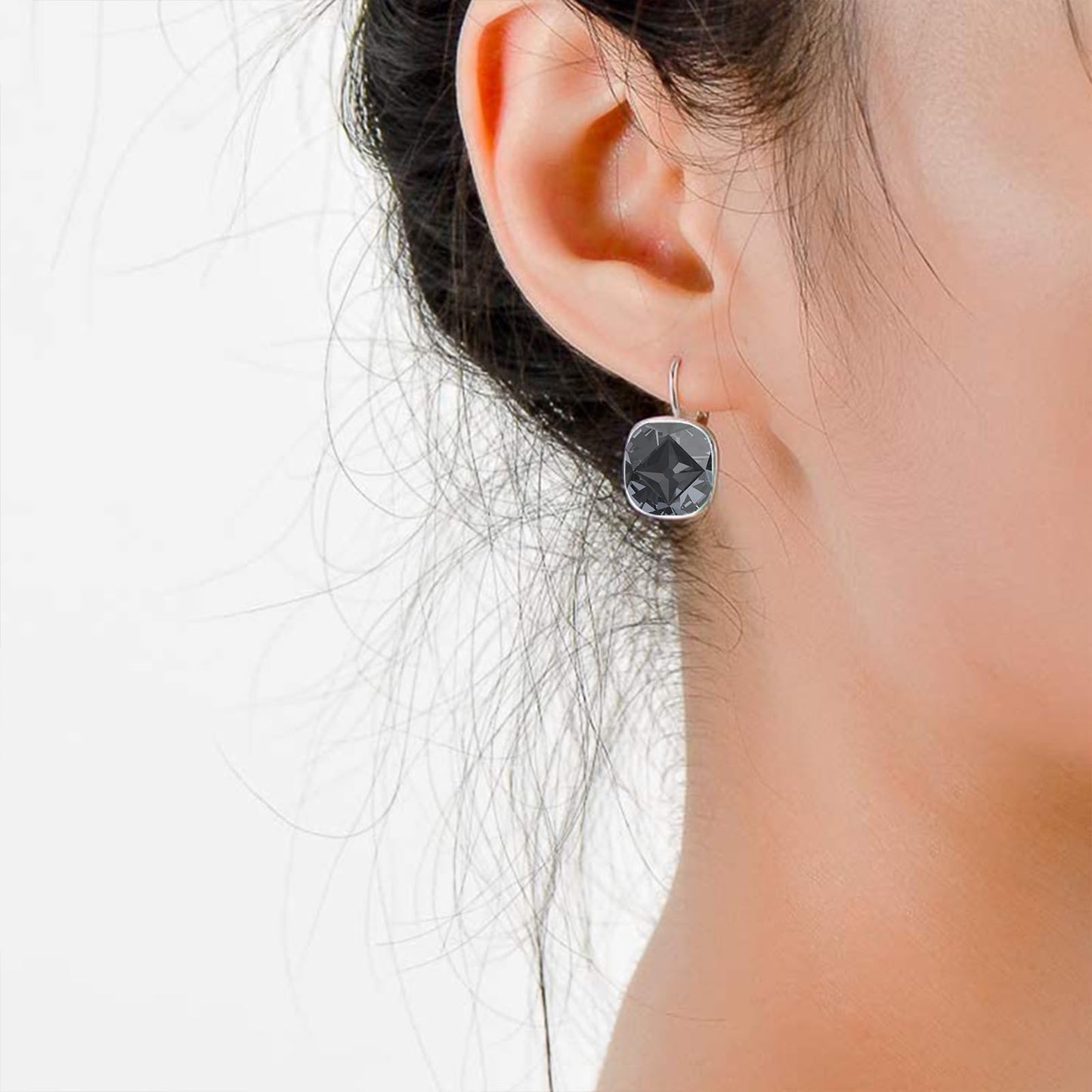AOBOCO Sterling Silver Leverback Earrings, Grey, 0.90 in x 0.55 in, 3.2 g