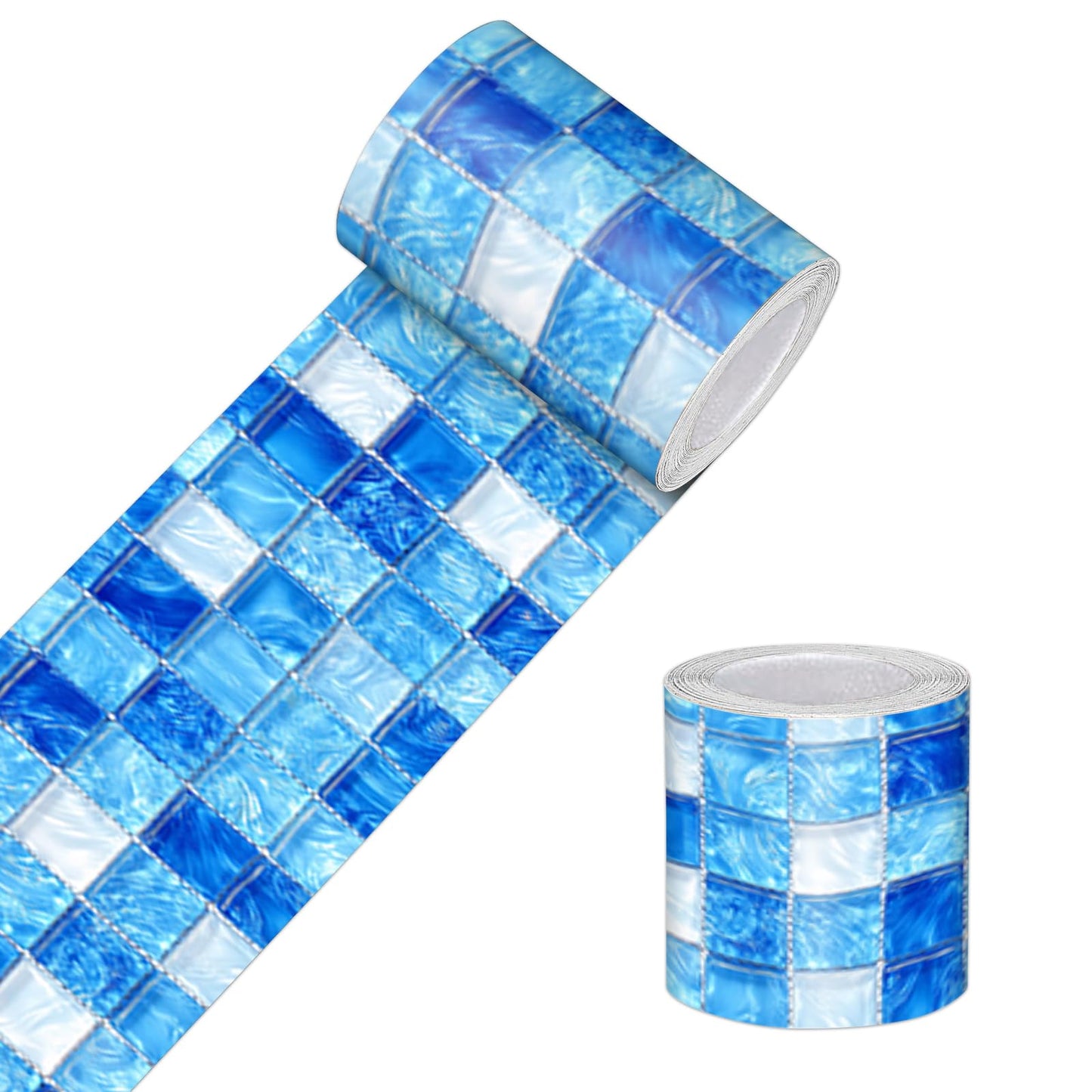 HOMETITUTE Wallpaper Border Peel and Stick Wall Border 4x196 Inch Blue Mosaic Tile Wallpaper Trim Decorative Accent Strip for Bathroom Kitchen Mirror Frame Wall Décor