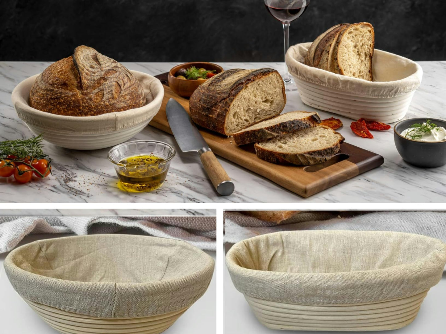 Proofing Baskets for Sourdough Bread Baking, 2 Pack Banneton Bread Proofing Basket 9 inch Round & 10 inch Oval Proofing Bowls for Sourdough Bread with Liner Making Baking Fermentation Tools Supplies