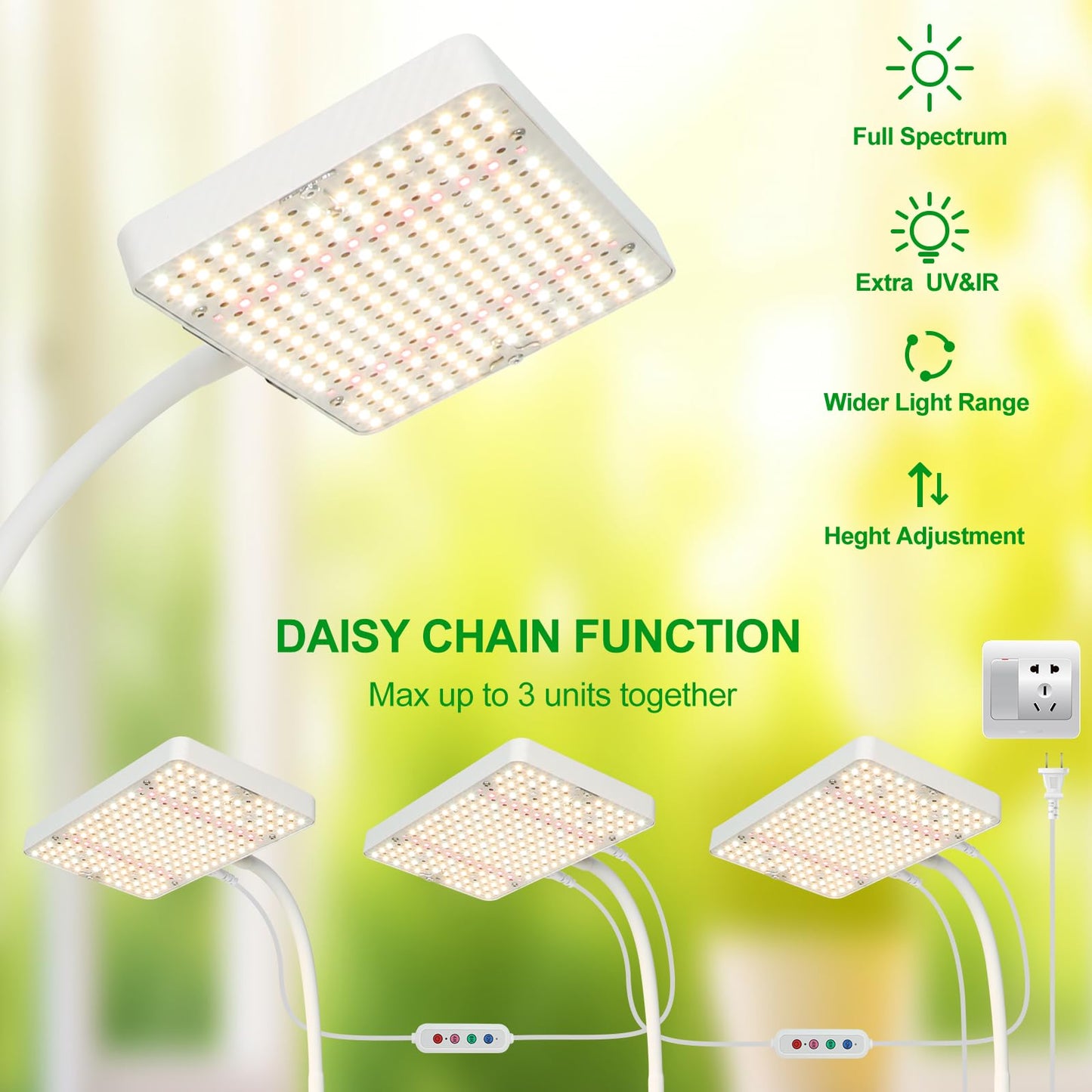 JINHONGTO Tabletop Grow Light, Bright Desk Grow Lights for Seed Starting, Bonsai, Succulent, Cactus, 4/8/12/16/20H Timer, 25 Watt Power Draw, NO Need Adapter, 16"-24" Height, Daisy Chain Function